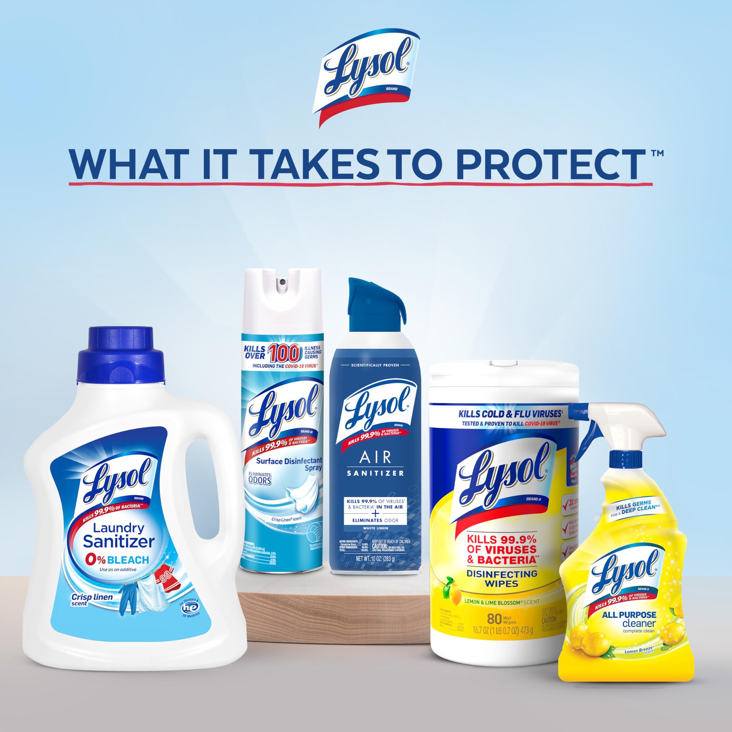 Lysol Disinfectant Spray, Household Essential Cleaning Supplies, Multi-Purpose Room Spray, Antibacterial Sanitizer Spray, Upholstery Deodorizer, Home and Bathroom, Crisp Linen,19 Fl Oz (Pack of 2) - Image 6