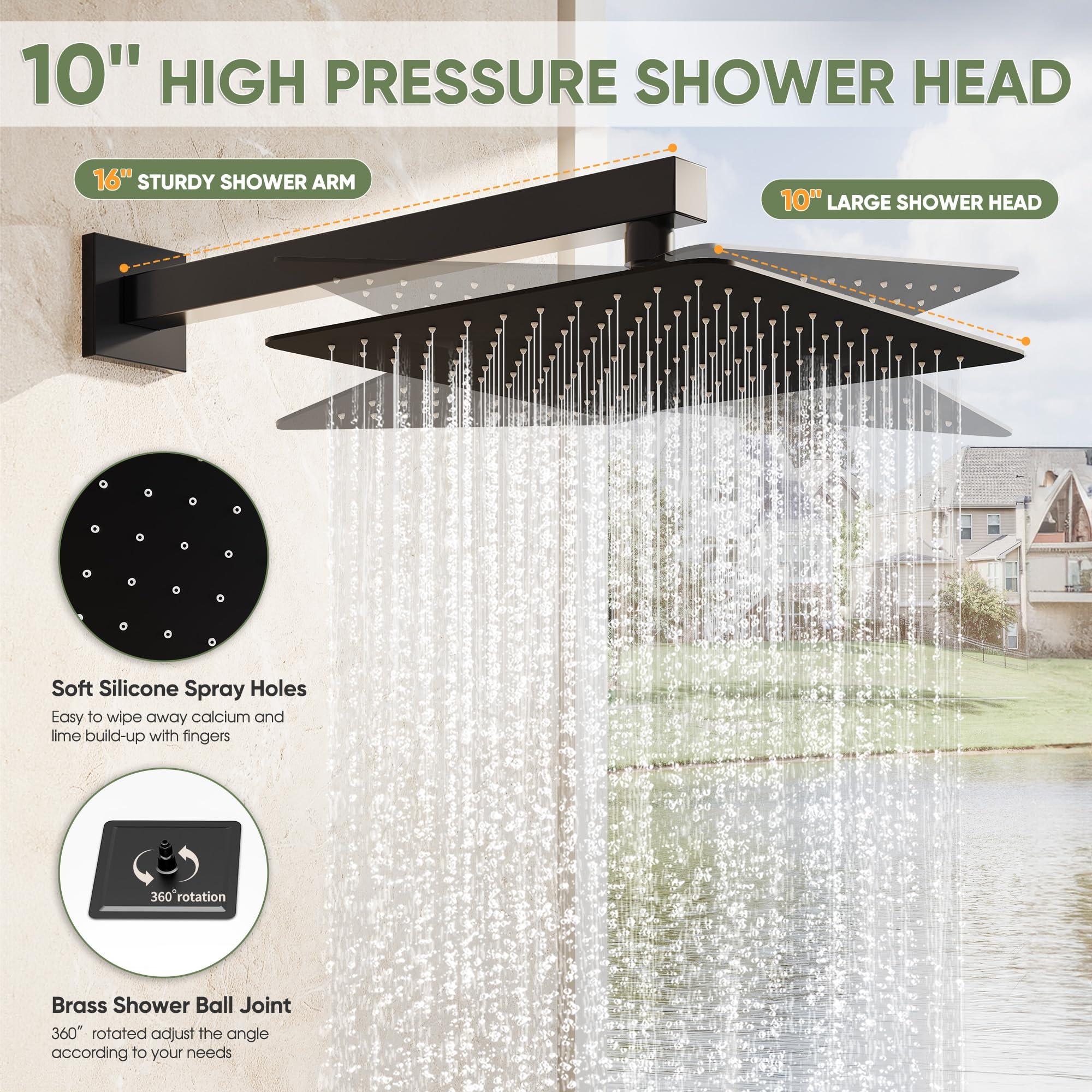 Kurpot Black Shower System, Wall Mounted Shower Faucet Set with Valve, 10-Inch Rainfall Shower Head with Handheld Combo Spray, 59'' Long Shower Hose and Shower Trim Kit, Matte Black - Image 4