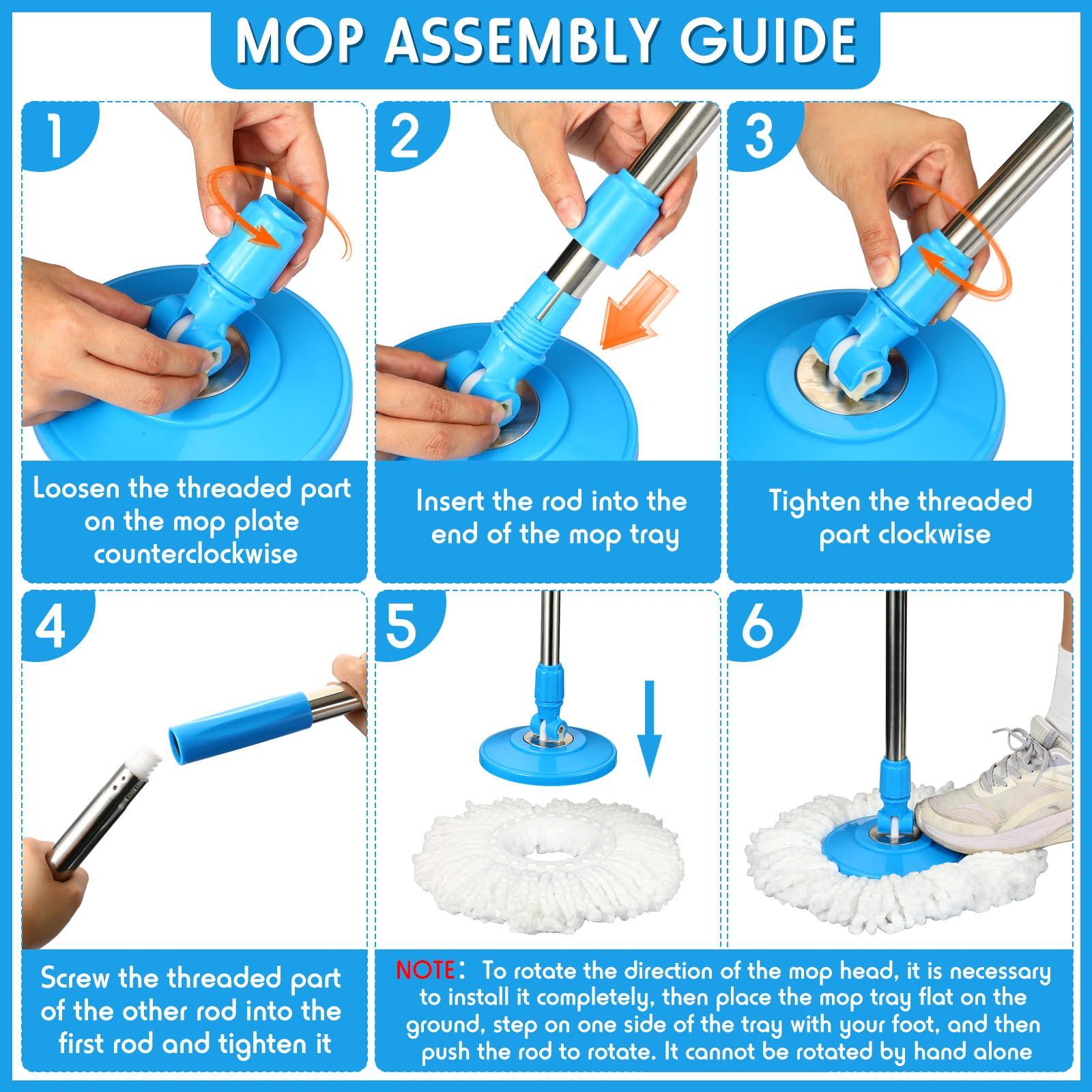Spin Mop Replacement Handle 360 Degree Spin Mop Pole Handle Replacement Rotating Telescopic Stick for Head Replace Spinning Household Cleaning Accessories for Home(Cute Blue) - Image 3