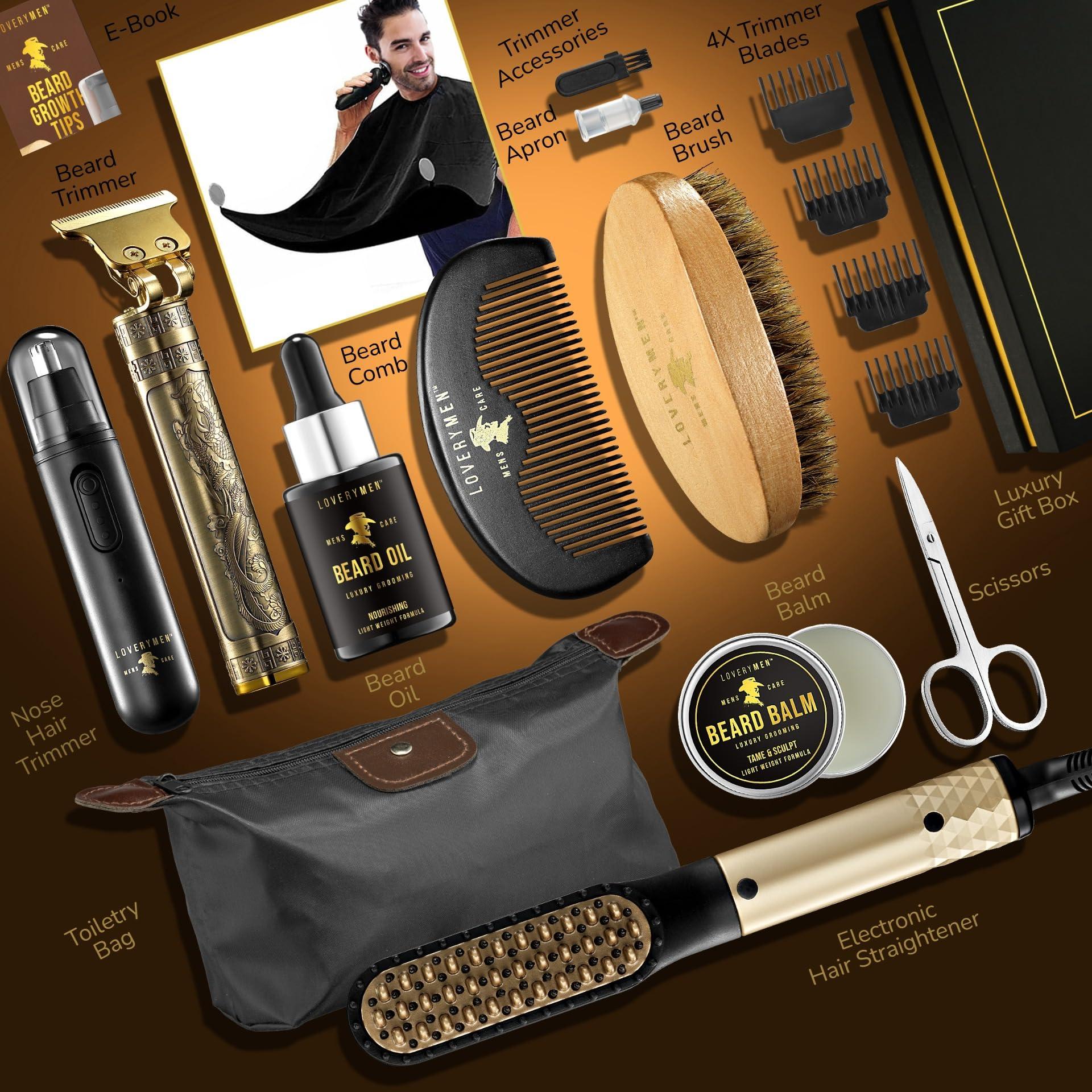 Mens Gifts for Him, Gifts for Dad, Mens Grooming Beard Kit, Beard Trimmer, Nose Hair Trimmer, Hair Straightener Brush, Oil, Balm & More, 15pc Beard Kit for Men Care Birthday Gifts for Men - Image 3