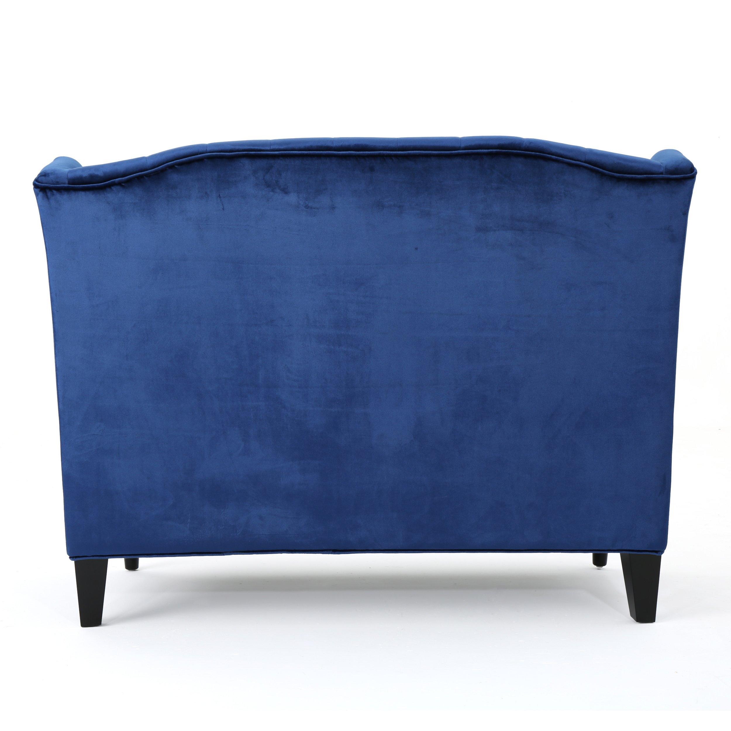 Christopher Knight Home Leora Traditional Tufted Velvet Wingback Loveseat, Navy Blue / Dark Brown - Image 6