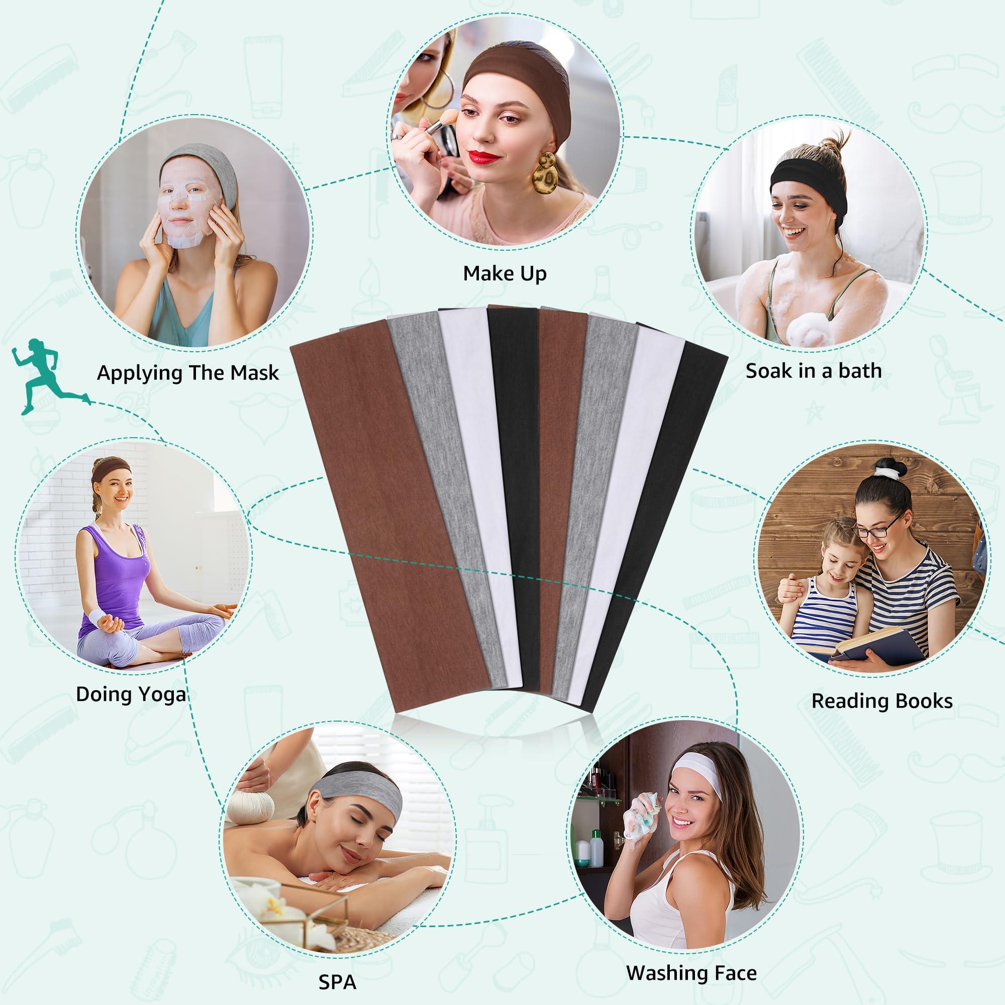 8 Pack Headbands for Women Non Slip - Stylish Sports Hair Bands for Women's Hair - Soft Cotton Cloth Stretchy Headbands for Women for Yoga, Outdoor Exercise Running - Image 6