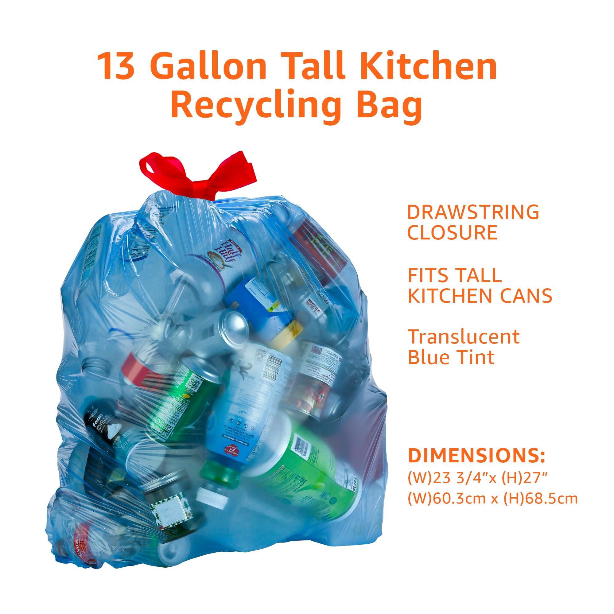 Amazon Basics Blue Recycling Trash Bags, Unscented, 13 Gallon, 60 count, Pack of 1 - Image 4