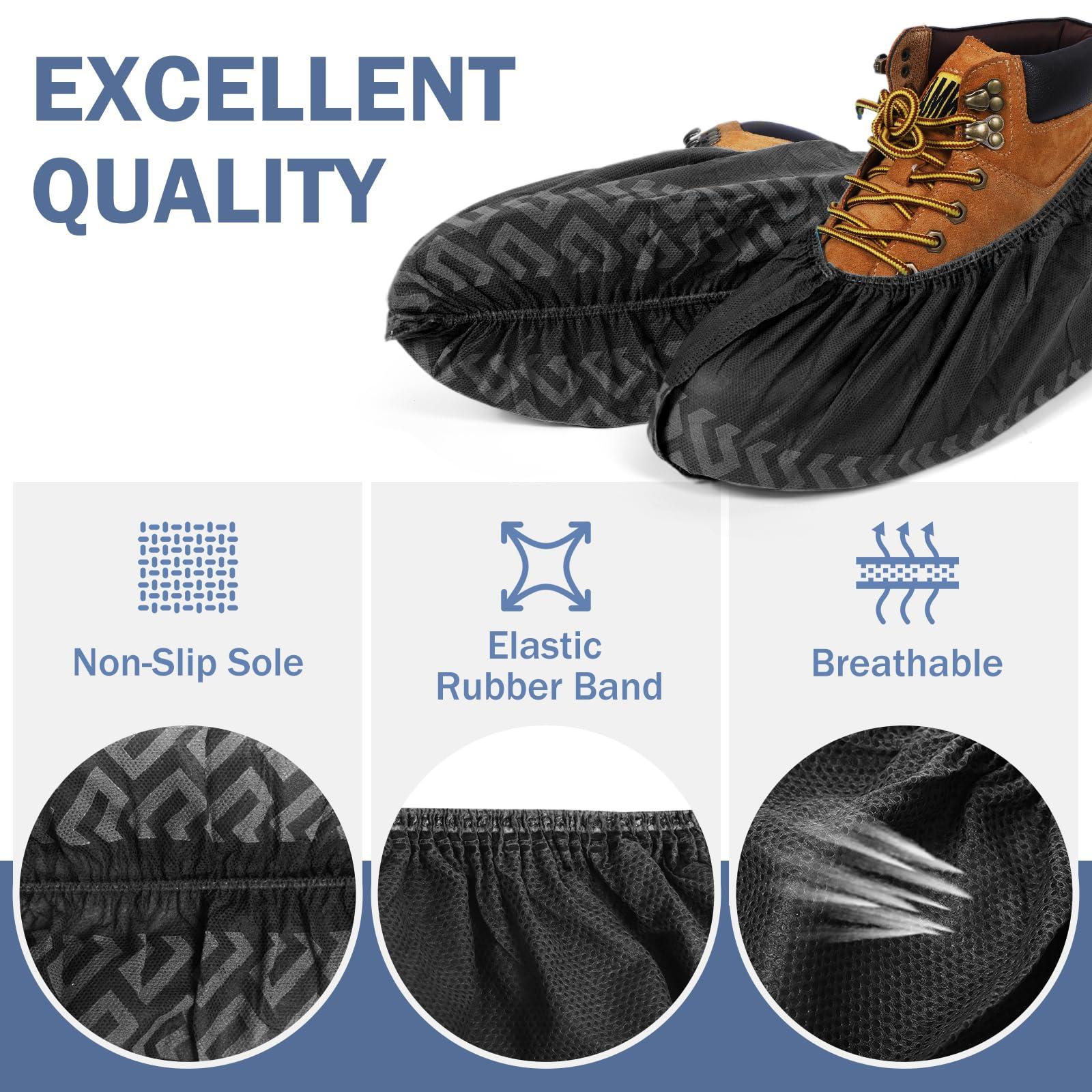 squish Boot Covers Disposable Non Slip, Black Durable Shoe Covers Disposable for Indoors, 50 Pack Anti-Slip Shoe Booties Breathable Thick Non-Woven Fabric Protector Covers Fits Up to 13 Size - Image 3