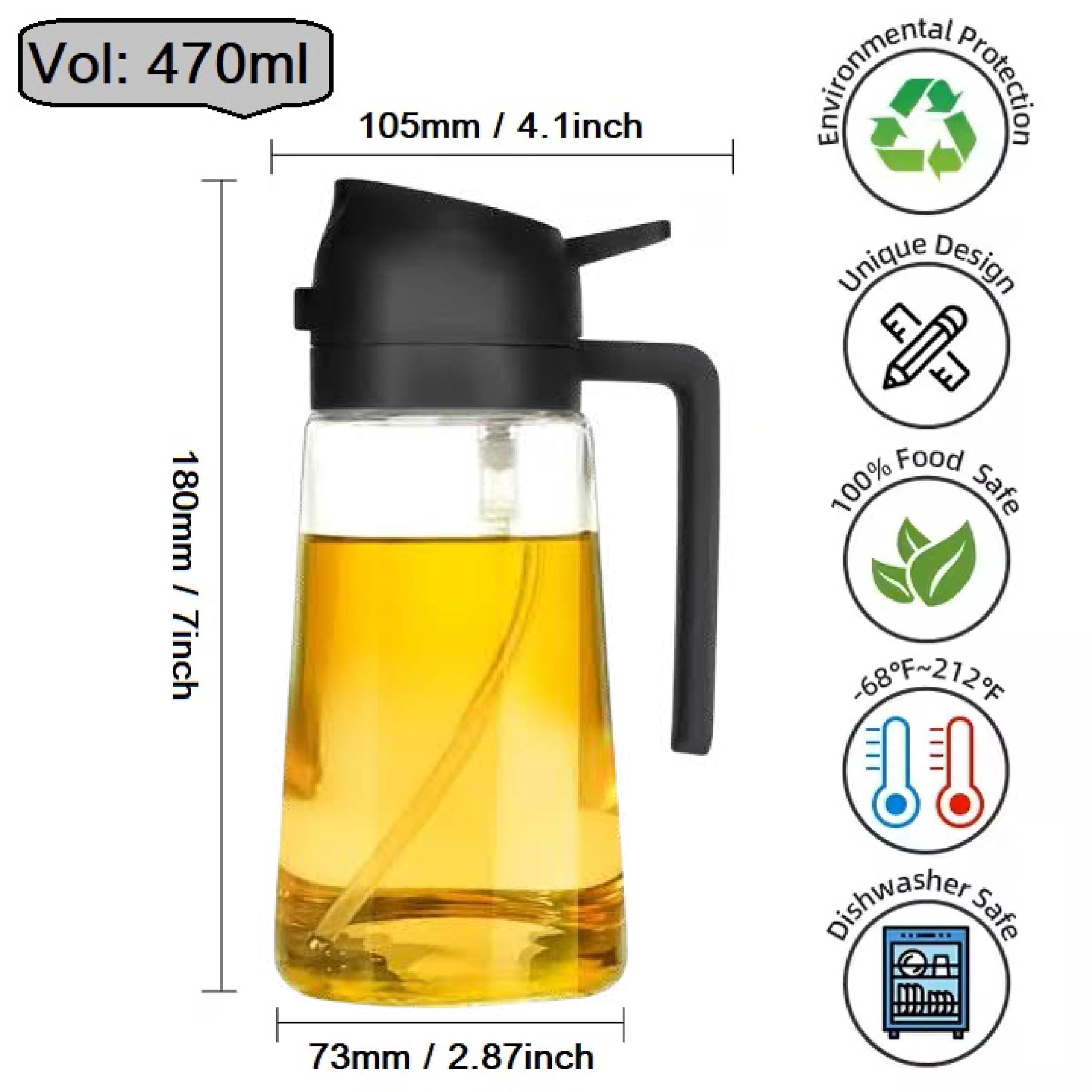 KASHLAND Oil Sprayer for Cooking 2 in 1, 470ml/16oz, Oil Spray & Dispenser Glass Bottle, Food-grade material for Kitchen, Salad Dressing, Frying, Air Fryer & BBQ (Black) - Image 2