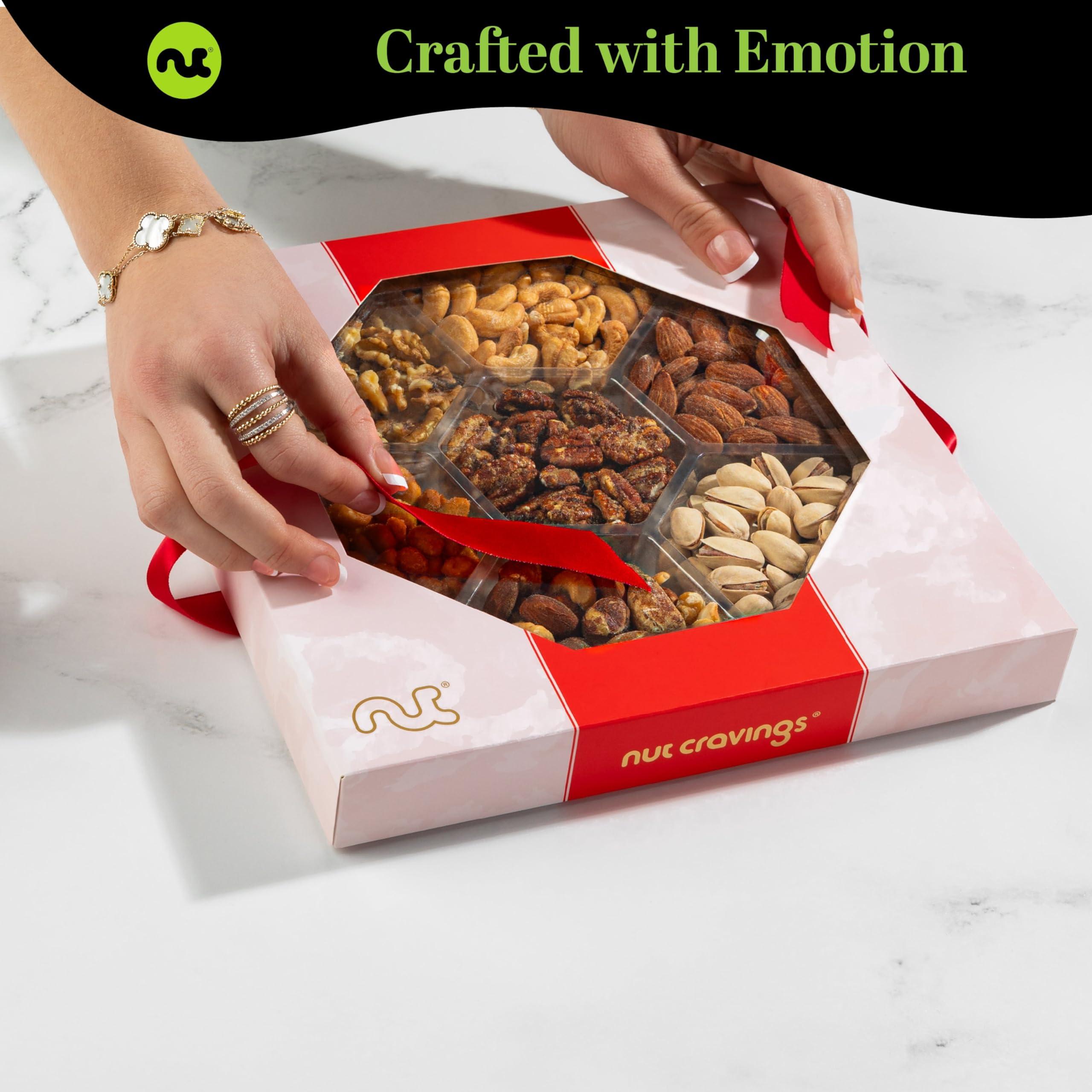 NUT CRAVINGS - Mixed Nuts Gift Basket in Red Gold Box (7 Assortments, 1 LB) Food Arrangement, Healthy Snack Care Package, Kosher - Image 4