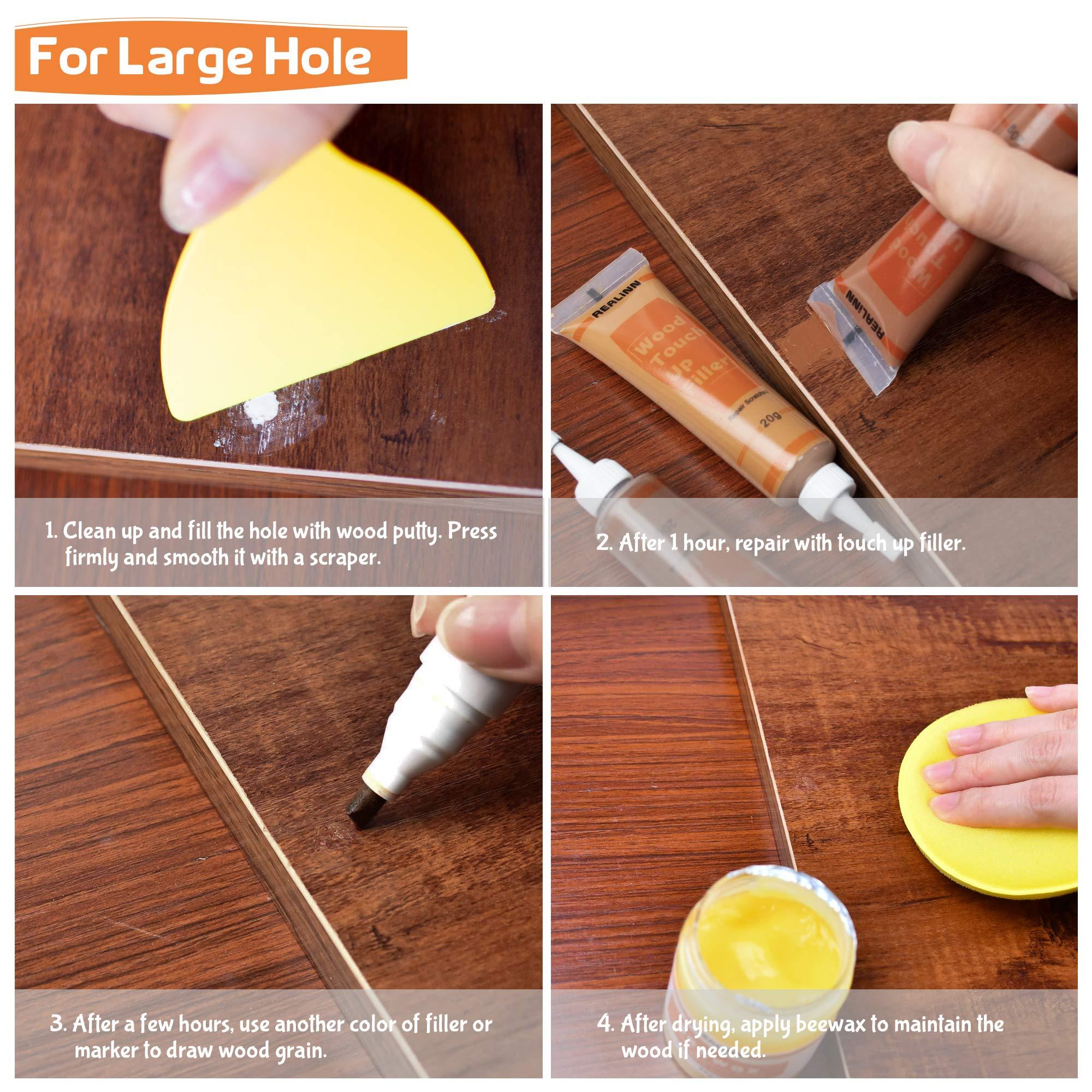 REALINN Wood Furniture Repair Kit- Set of 28 - Touch Up Markers, Fillers with Wood Putty - Repair Scratch, Cracks, Hole, Discoloration for Wooden Door, Floor, Table, Cabinet - Image 5