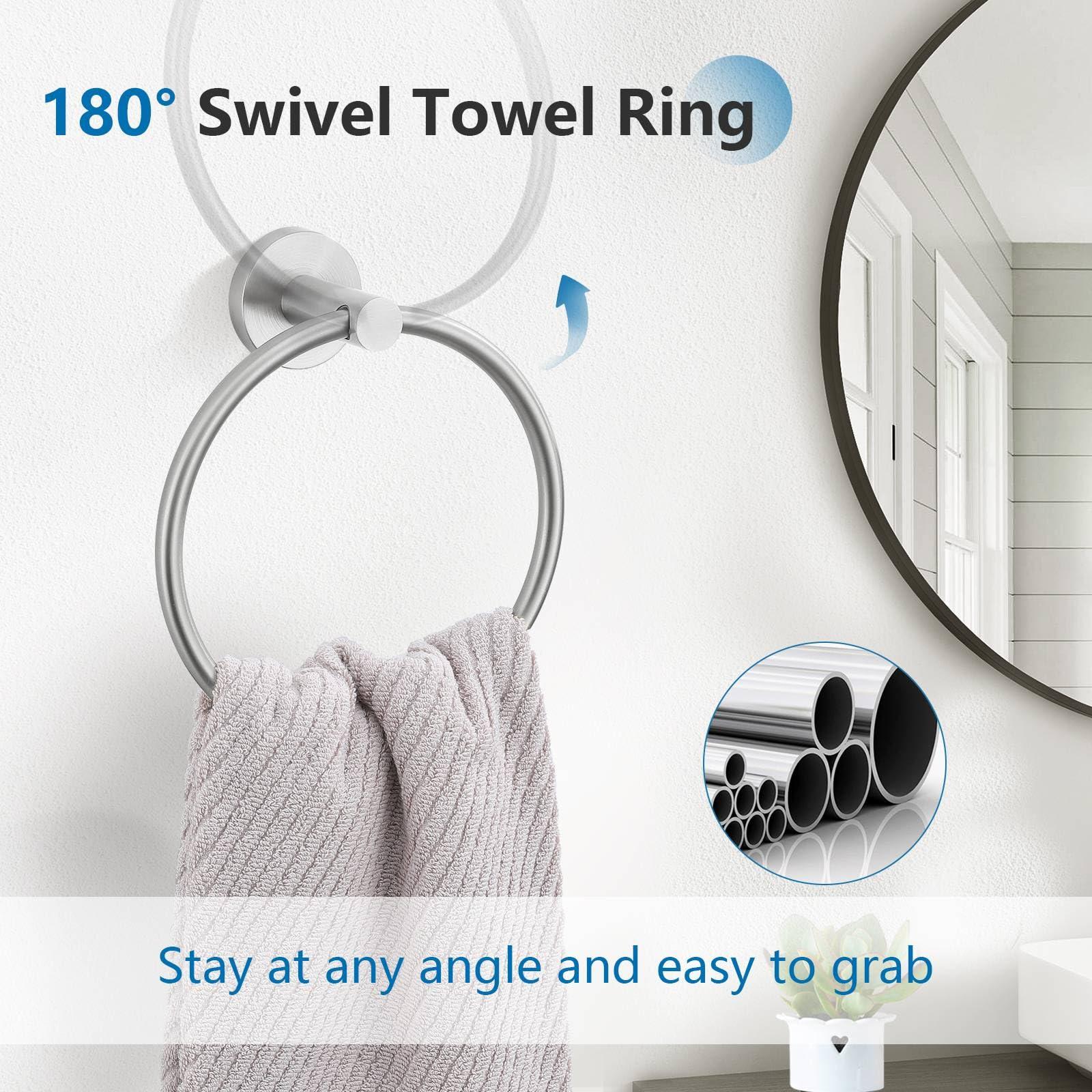 TNOMS Brushed Nickel 5 Pieces Towel Bar Set Bathroom Hardware Set Upgraded Towel Hooks,Towel Holder Set for Bathroom Stainless Steel Wall Mounted 23.6 Inch - Image 5