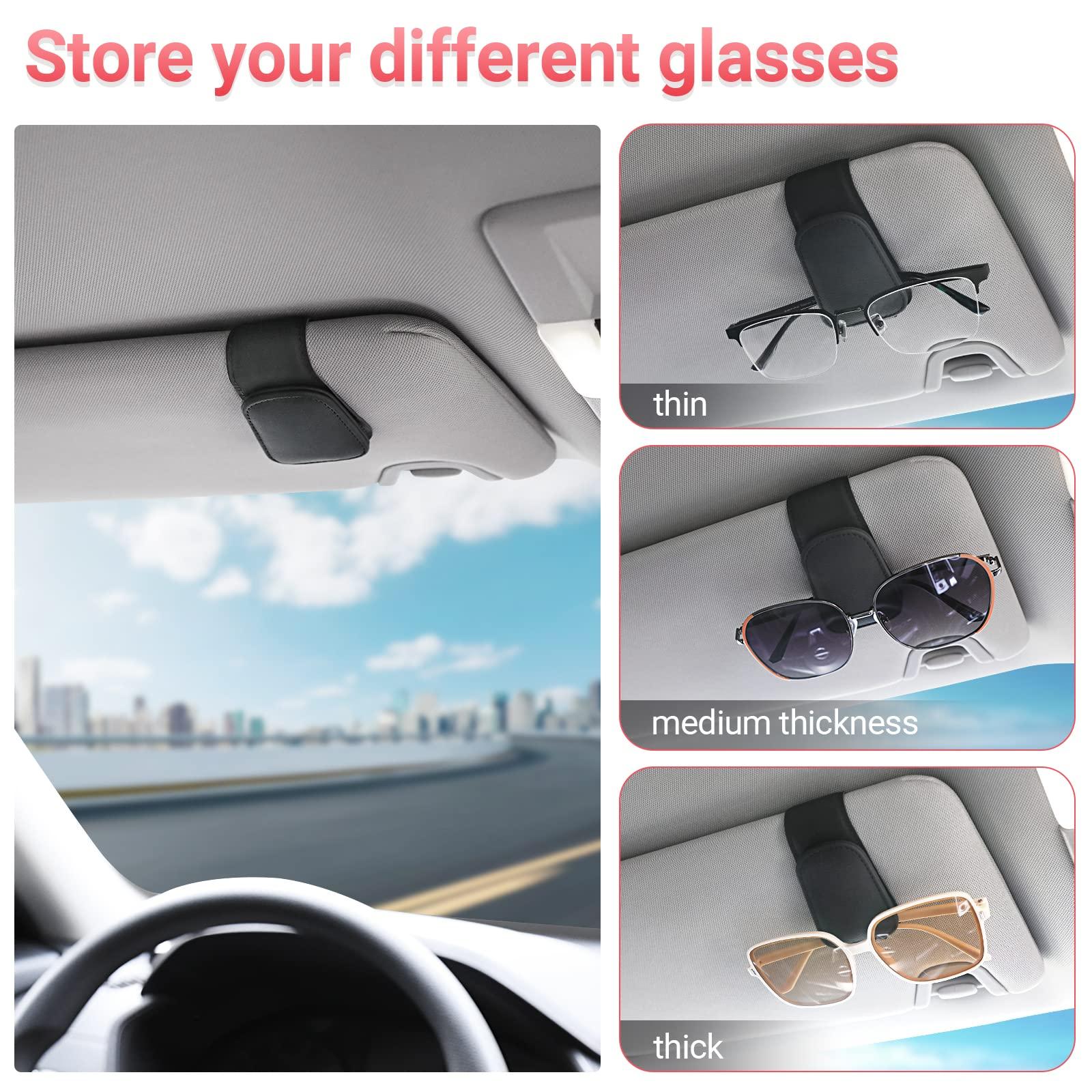KanSmart Sunglass Holder for Car Sun Visor, Magnetic Sunglasses Clip, Leather Glasses Eyeglass Holder and Ticket Card Clip, Auto Interior Accessories Universal for Car SUV Truck Pickup -Black - Image 3