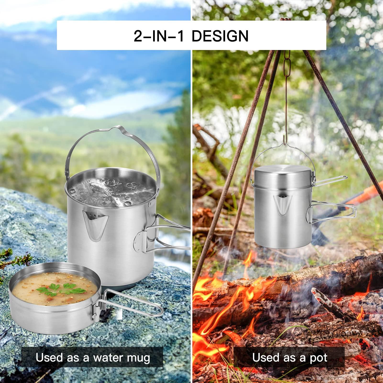 Lixada Camping Cooking Kettle 1L Stainless Steel Pot with Foldable Handle and Dual Use Cover Portable for Hiking Backpacking Picnic - Image 5
