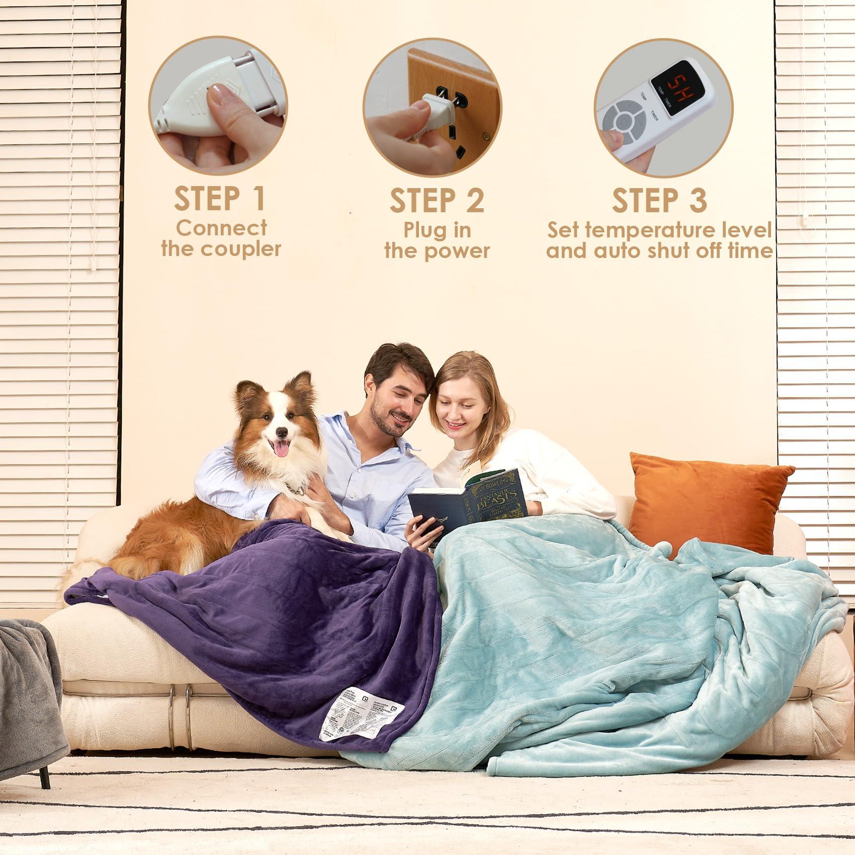 EHEYCIGA Electric Blanket Queen Size - 9 Heating Levels, 10 Hour Auto Off, Soft Cozy Sherpa, Dual Control, Fast Heating, 84 x 90 Inches - Image 8