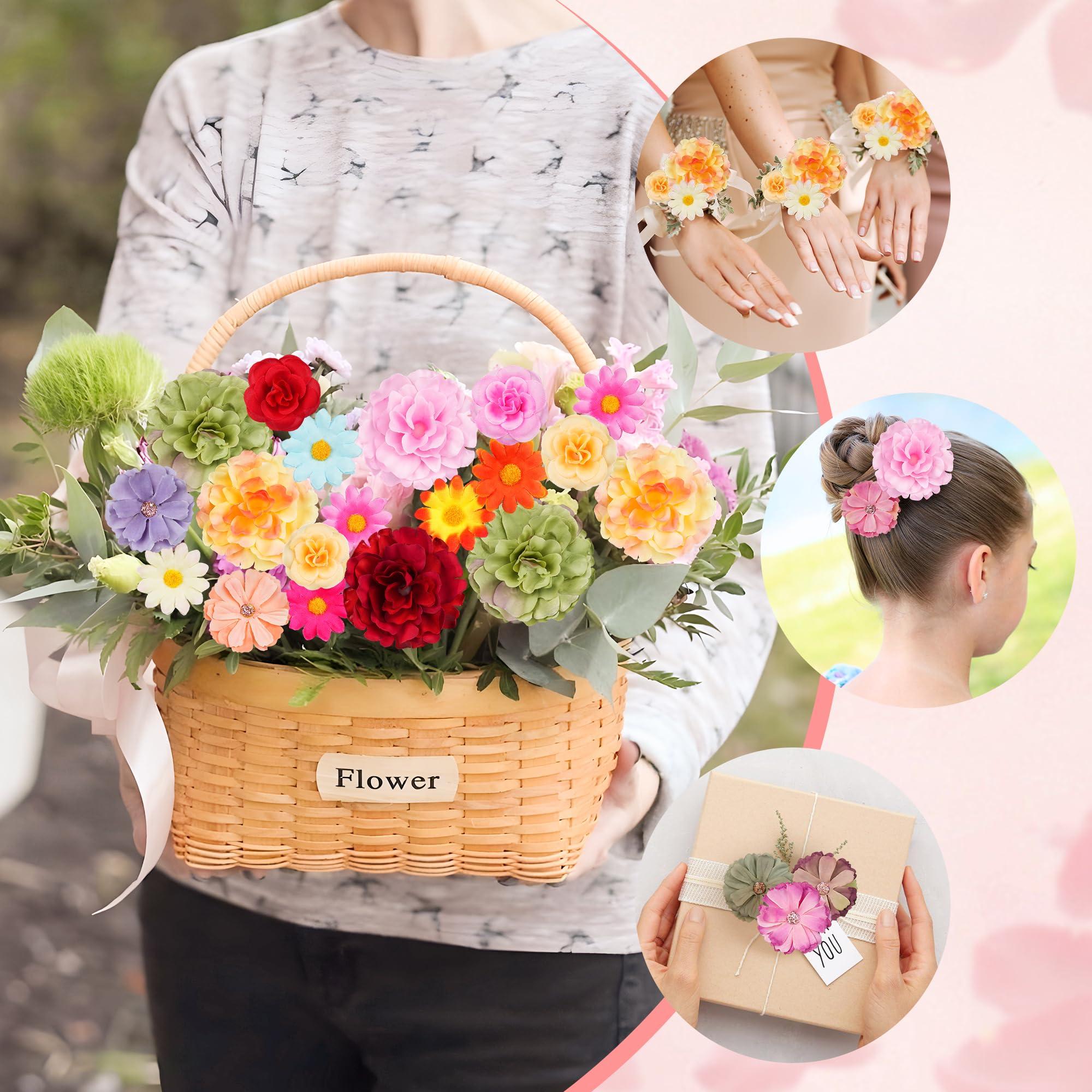 210 Pcs Mini Silk Flower Heads Small Fake Rose Daisy Faux Flowers Bulk for Crafts Artificial 3D Loose Fabric Flowers Heads Sunflower Bulk for Wedding Hair Cap Dresses Decorations (Bright Colors Mixed) - Image 4