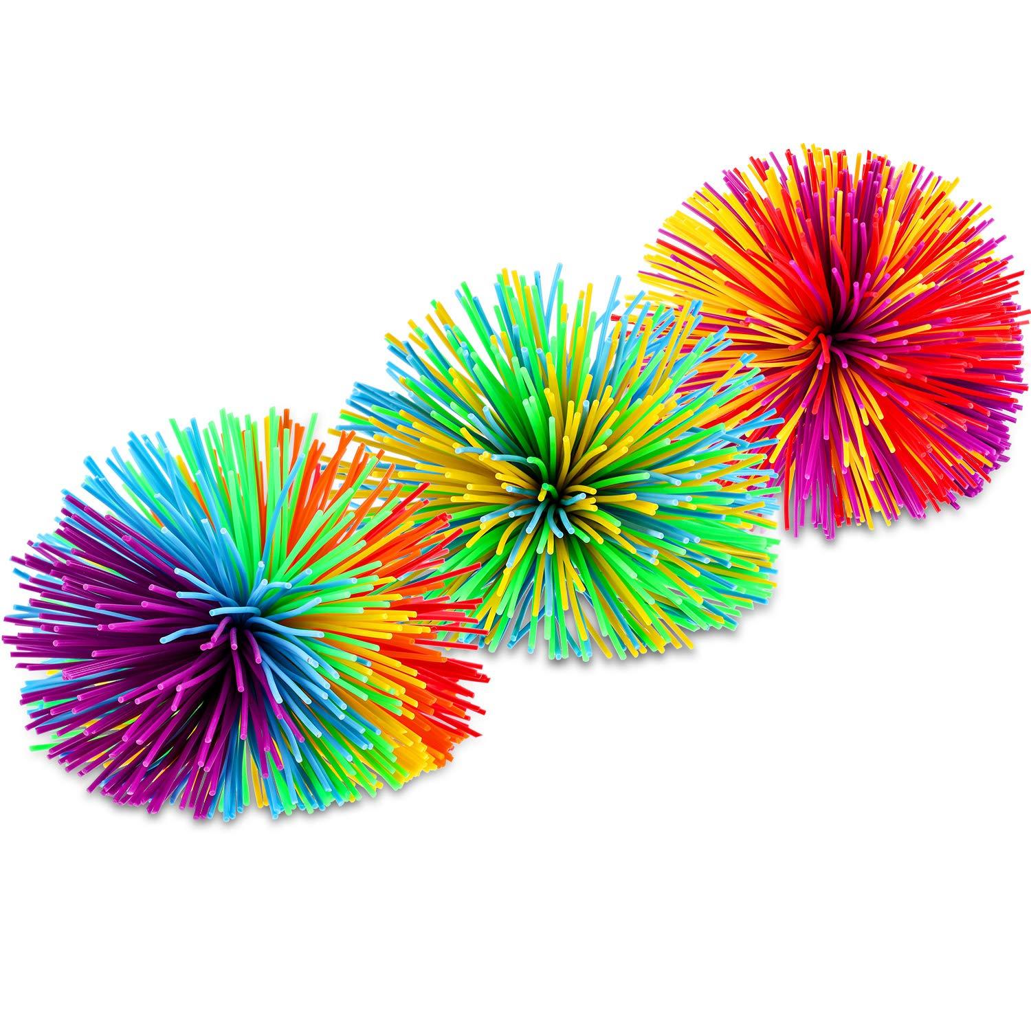 Leinuosen 12 Pieces Monkey Stringy Balls Sensory Stringy Ball Soft Rainbow Pom Bouncy Stress Bags Stuffers Party Favors Birthday Gifts, Multicolor (2.75 Inch) - Image 3