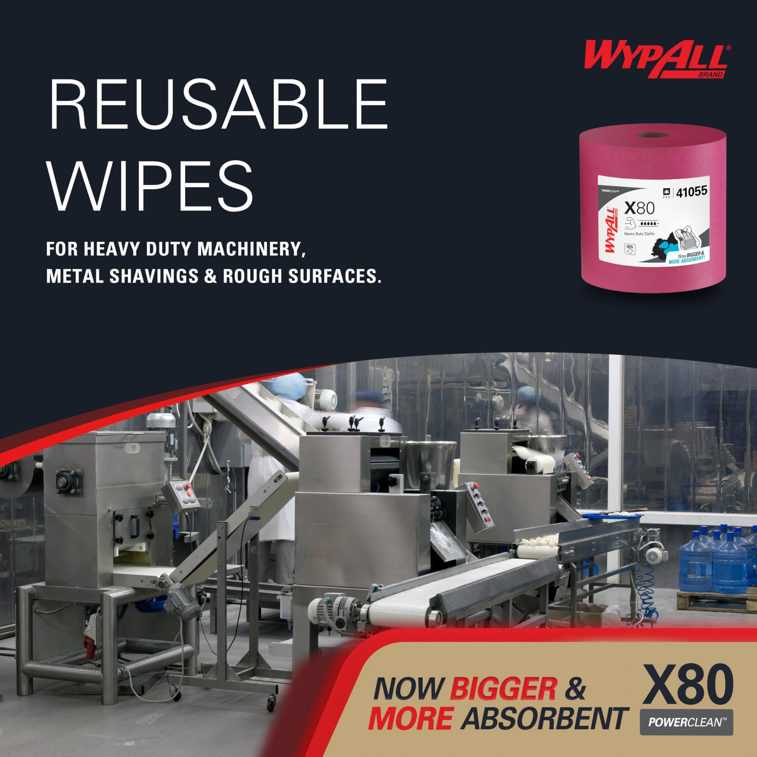 WypAll PowerClean X80 Cloths Heavy Duty Wipes (41055), Jumbo, Extended Use Towels, Red (1 Roll of 455 Sheets, 455 Sheet Total) - Image 7