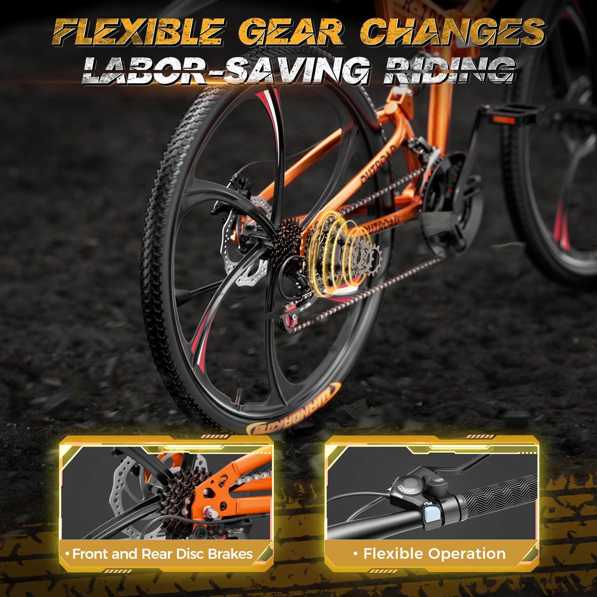 Outroad 26 Inch Folding Mountain Bike, 21 Speed Full Suspension High-Carbon Steel MTB Foldable Bicycle, Dual Disc Brake Non-Slip Folding Bikes for Adults/Men/Women, Black, Orange and Green - Image 4