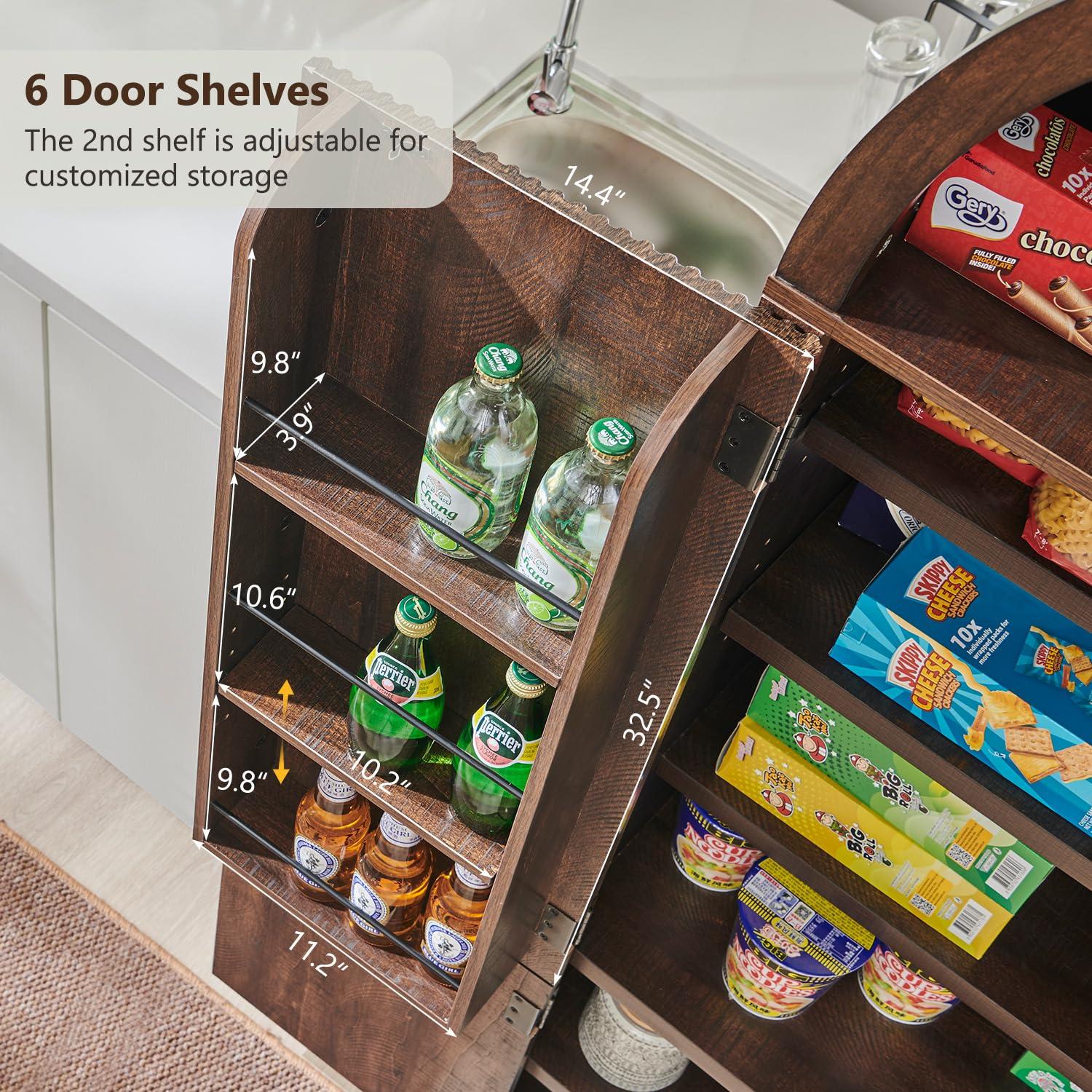 IFGET 71" Tall Arched Kitchen Pantry, Modern Fluted Wood Storage Cabinet with Doors, 3 Adjustable Shelves, 6 Door Shelves, Organizer, Versatile Cupboard for Kitchen, Bathroom, Brown - Image 5