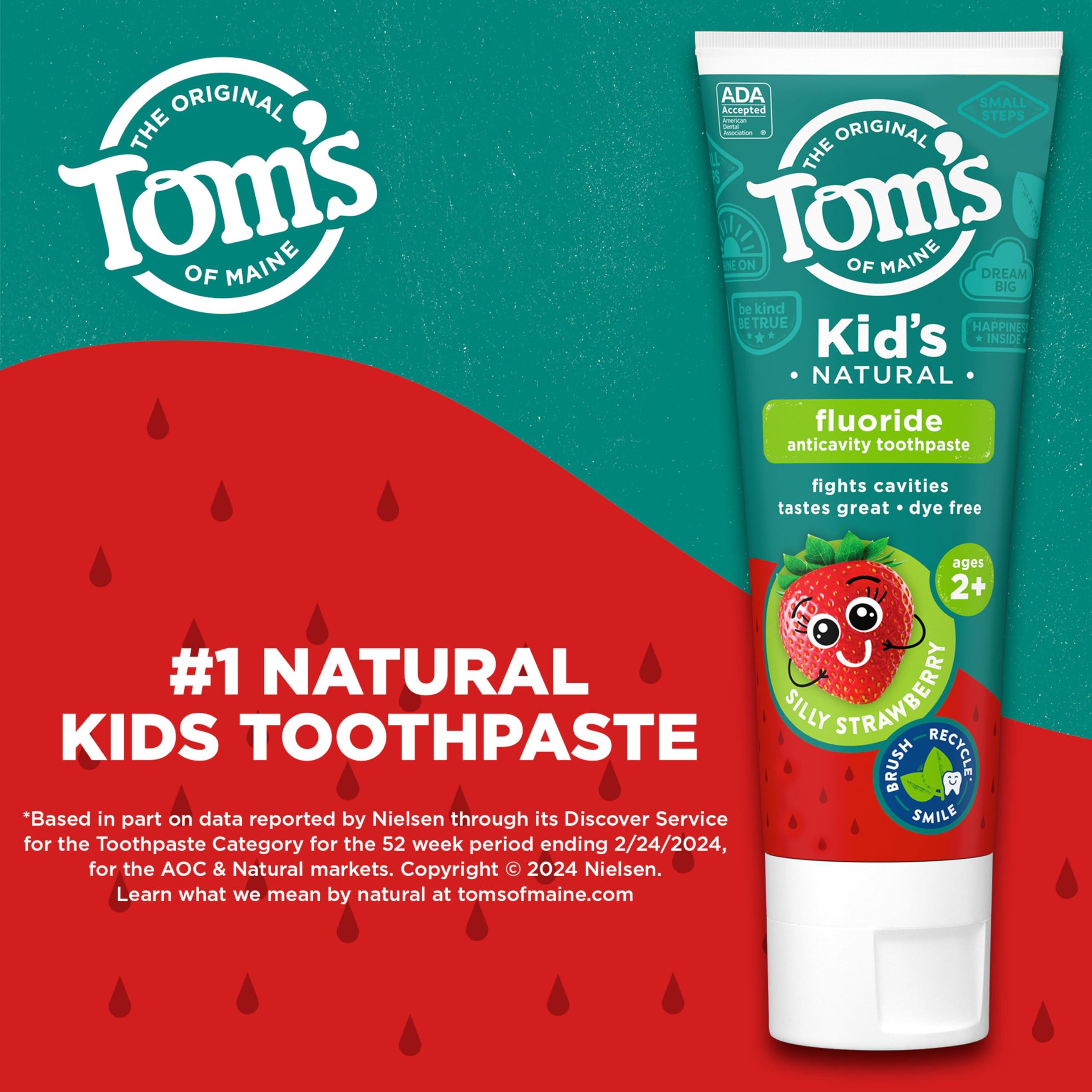 Tom's of Maine ADA Approved Fluoride Kids Toothpaste, Natural Toothpaste, Dye Free, No Artificial Preservatives, Silly Strawberry, 5.1 oz. 3-Pack (Packaging May Vary) - Image 2