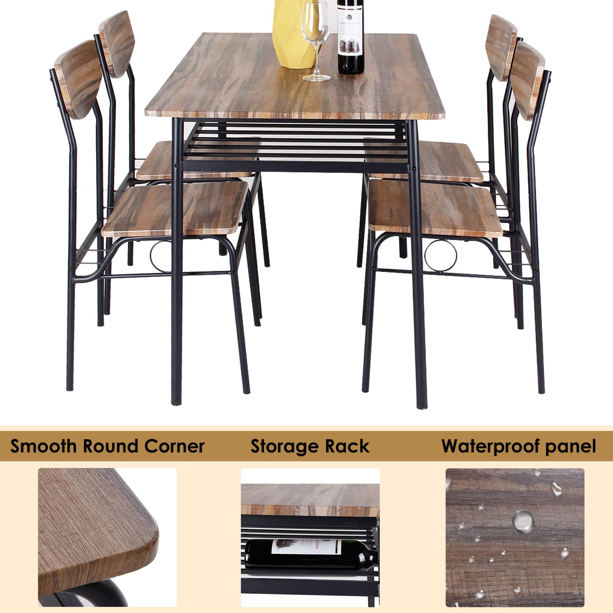 soges 5 Piece Dining Table Set for 4 Person, Kitchen Dinette Sets with 4 Chairs, Kitchen Table and 4 Chair Set with Storage Rack, Modern Dining Room Set with Wooden Top and Metal Legs - Image 5