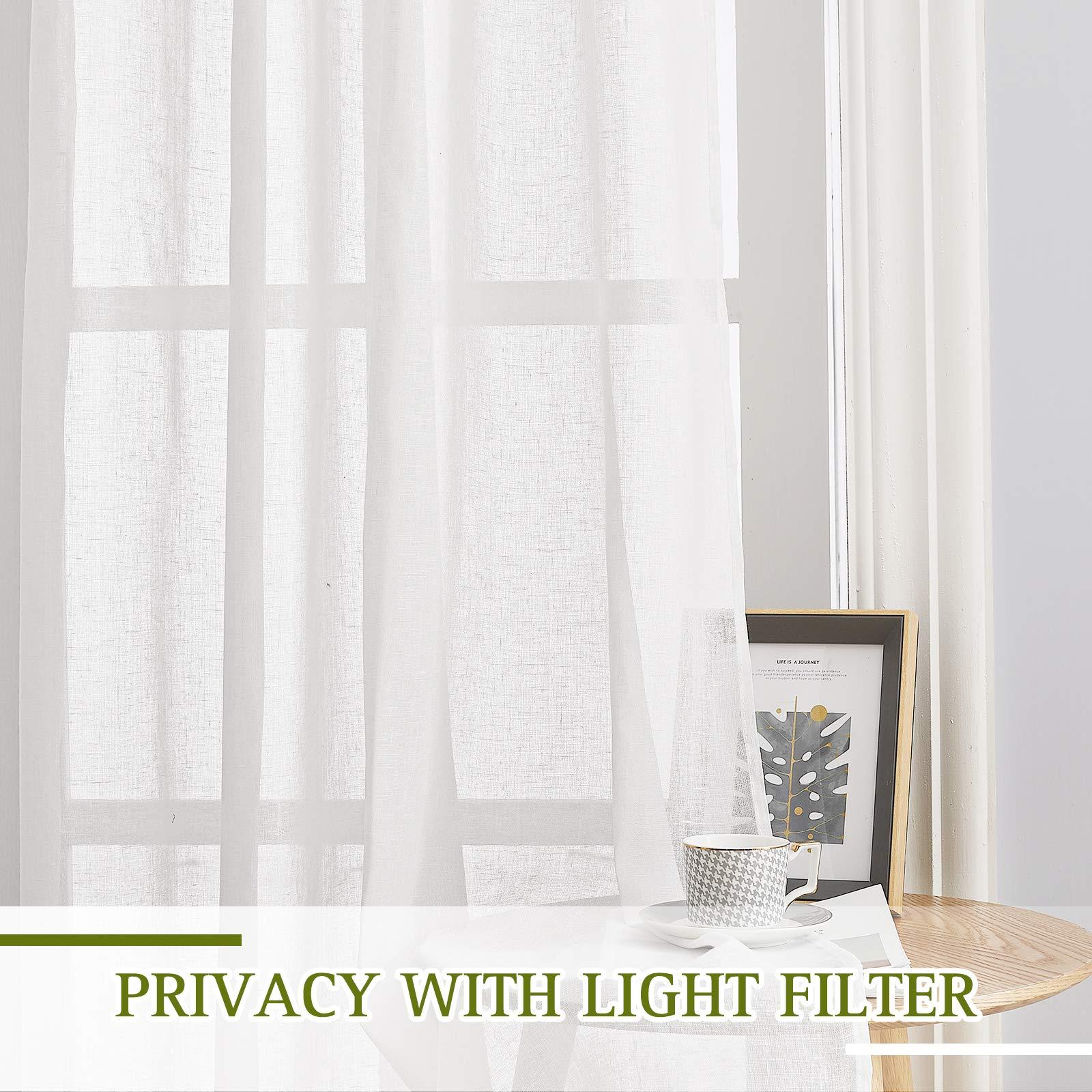 NICETOWN White Sheer Linen Curtains for Living Room 84 inch Length 2 Panels Set, Grommet Semitransparent Balance Privacy & Light Vertical Flax Sheer Drapes for Bedroom, W52 x L84 - Image 3