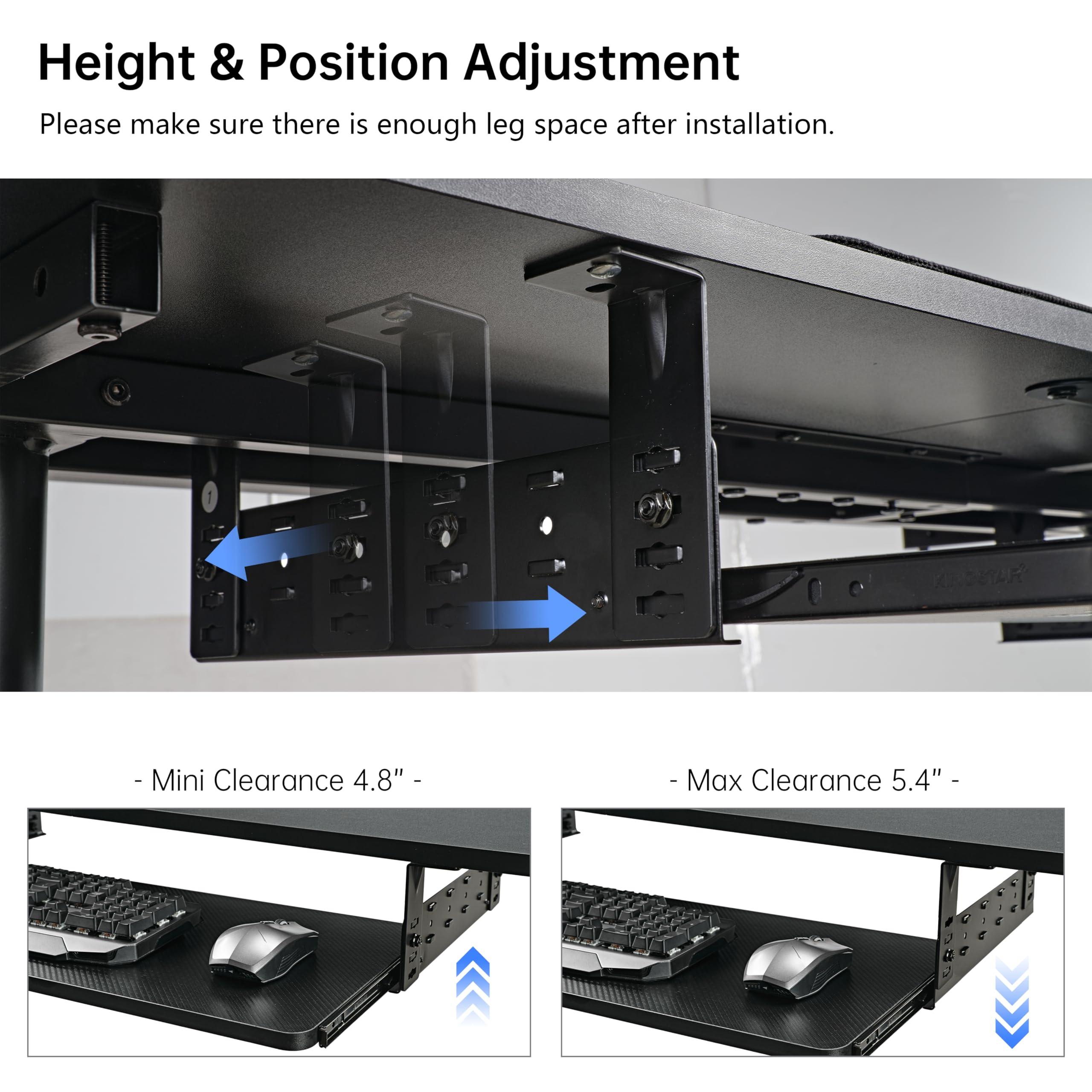 EUREKA ERGONOMIC Adjustable Keyboard Tray Under Desk, 28x11 Inch Large Slide Out Keyboard & Mouse Platform Tray, Wooden Pull Out Computer Keyboard Drawer for Typing Home Office Desk, Black - Image 5