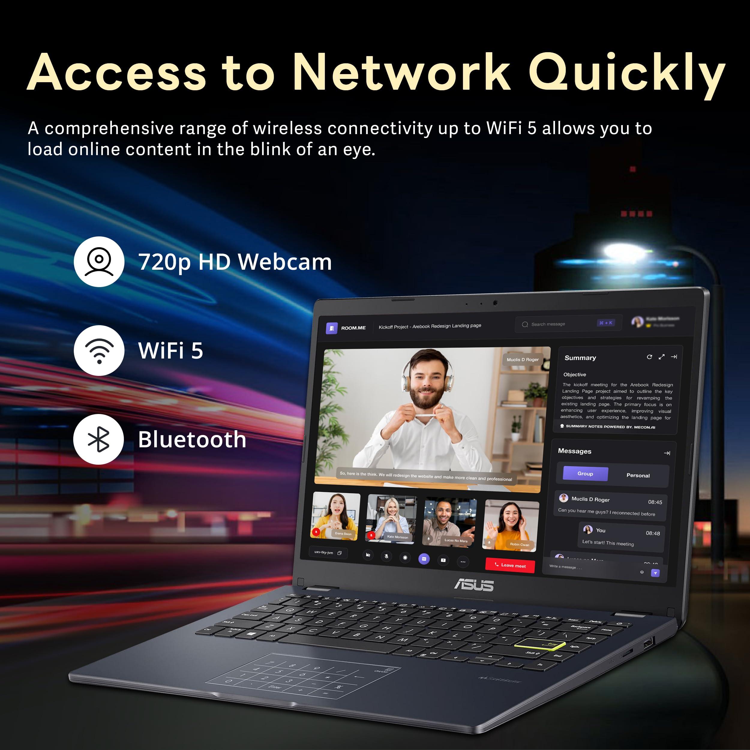 ASUS 14" FHD Laptop, Intel Pentium N6000 Processor, 4GB RAM, 224GB Storage(64GB eMMC+160GB Docking Station Set), Intel UHD Graphics, Webcam, Bluetooth, Win 11, Star Black - Image 5