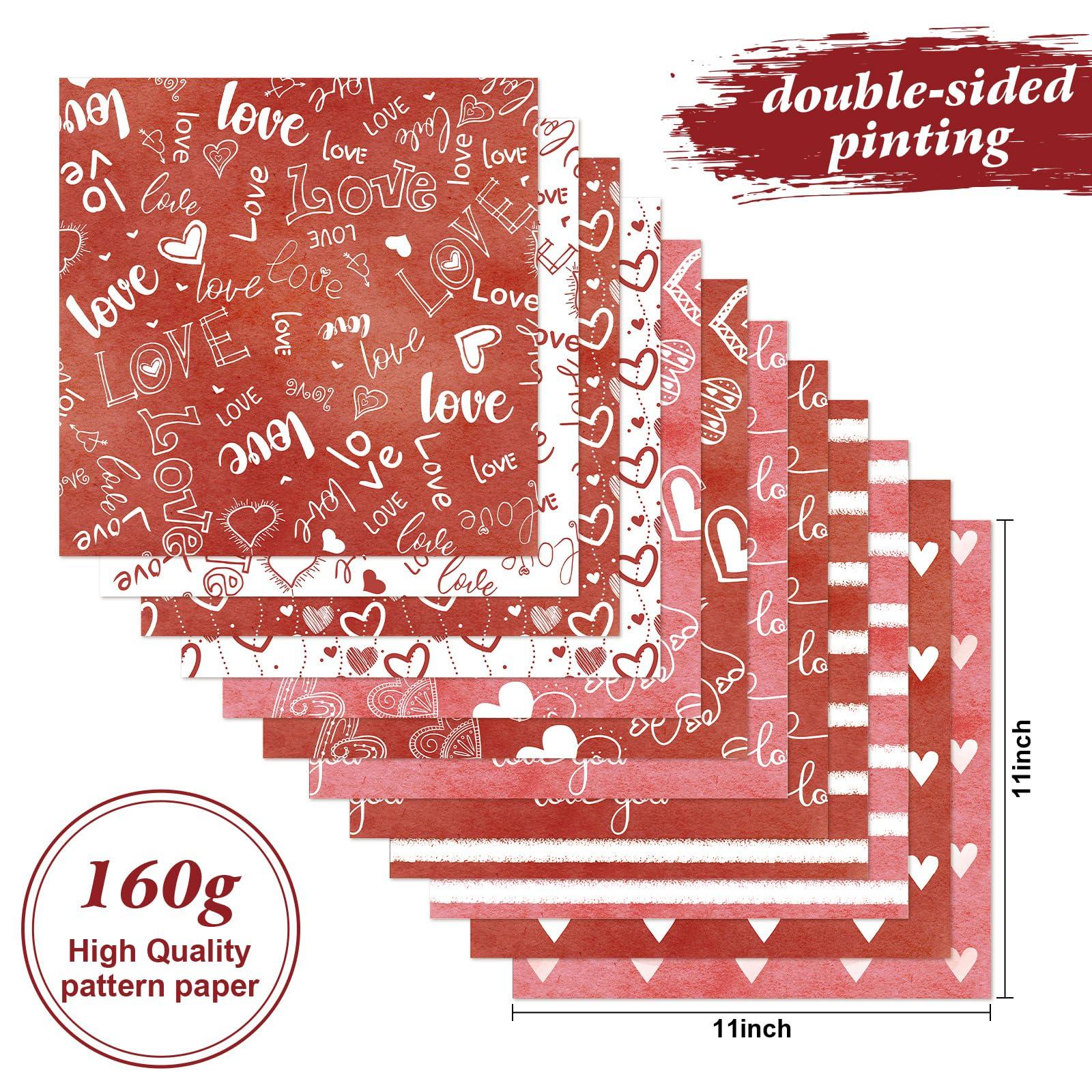 Valentines Pattern Paper Double Sided Valentine Decorative Scrapbook Craft Paper,Love Heart Red Black Cardstock for Valentines Craft Supplies Card Making Scrapbook(12 Design,24 Sheet,11 x 11 Inch) - Image 3