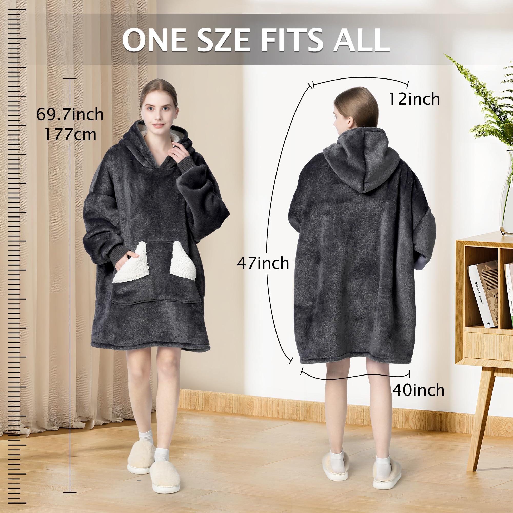 Touchat Wearable Blanket Hoodie, Oversized Sherpa Fleece Sweatshirt Blanket with Giant Hood Pocket and Sleeves for Adult, Warm & Cozy Grey Blanket Gifts for Women - Image 5