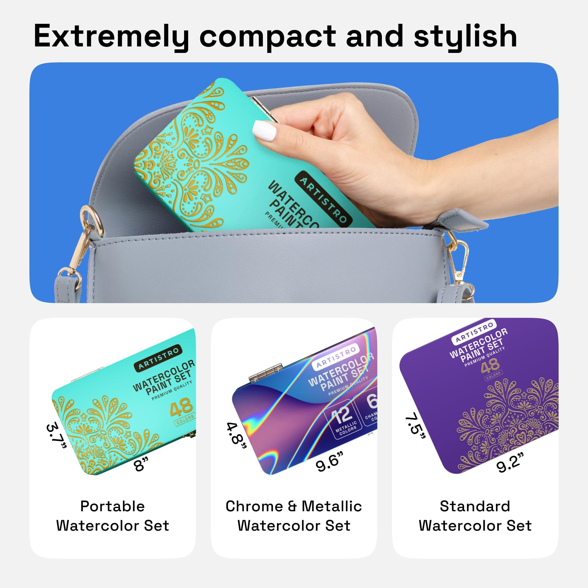ARTISTRO Watercolor Paint Set, Vivid Colors in Portable Box, Palette set, Including Metallic and Fluorescent Colors. Perfect Travel Watercolor Set for Artists, Amateur Hobbyists and Painting - Image 5