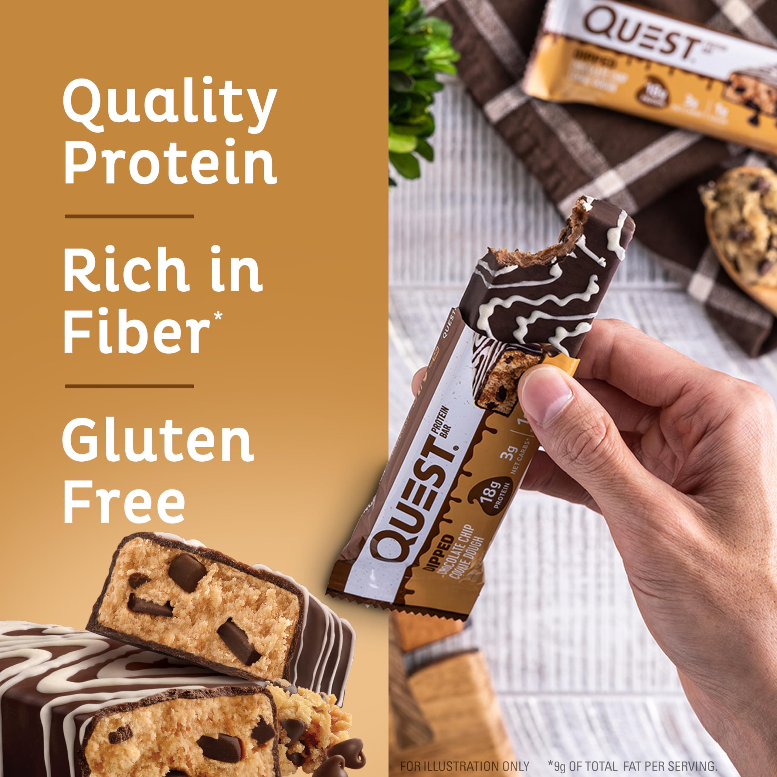 Quest Nutrition Dipped Chocolate Chip Cookie Dough Protein Bars, 18g Protein, 3g Net Carbs, Gluten Free, 1.76 Oz, 12 Count - Image 3