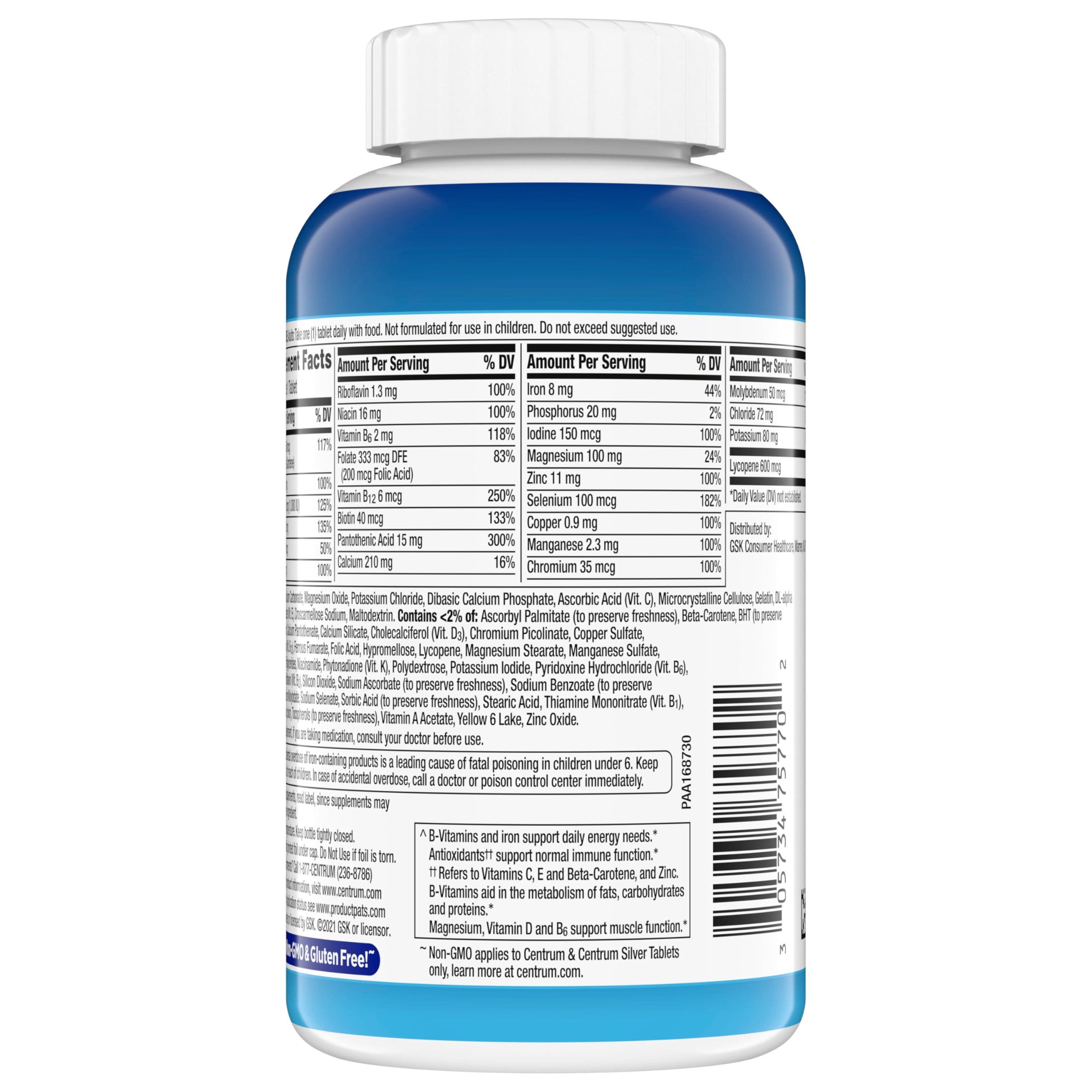 Centrum Multivitamin for Men, Multivitamin/Multimineral Supplement with Vitamin D3, B Vitamins and Antioxidants, Gluten Free, Non-GMO Ingredients - 200 Count - Image 9