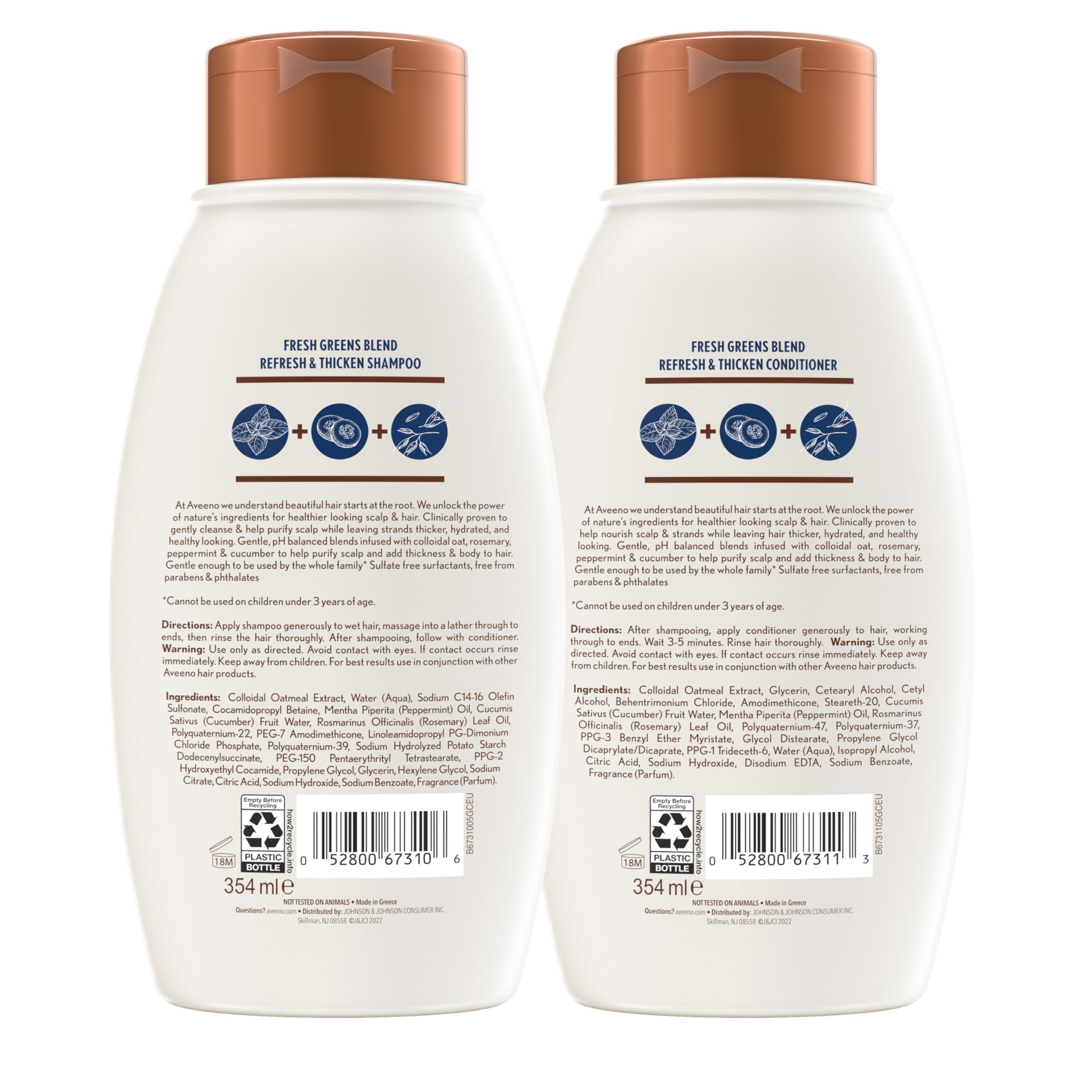 Aveeno Fresh Greens Shampoo + Conditioner with Rosemary, Peppermint & Cucumber to Thicken & Nourish, Clarifying & Volumizing Shampoo for Thin or Fine Hair, Paraben-Free, 12 Fl Oz, 2 Count (Pack of 1) - Image 2