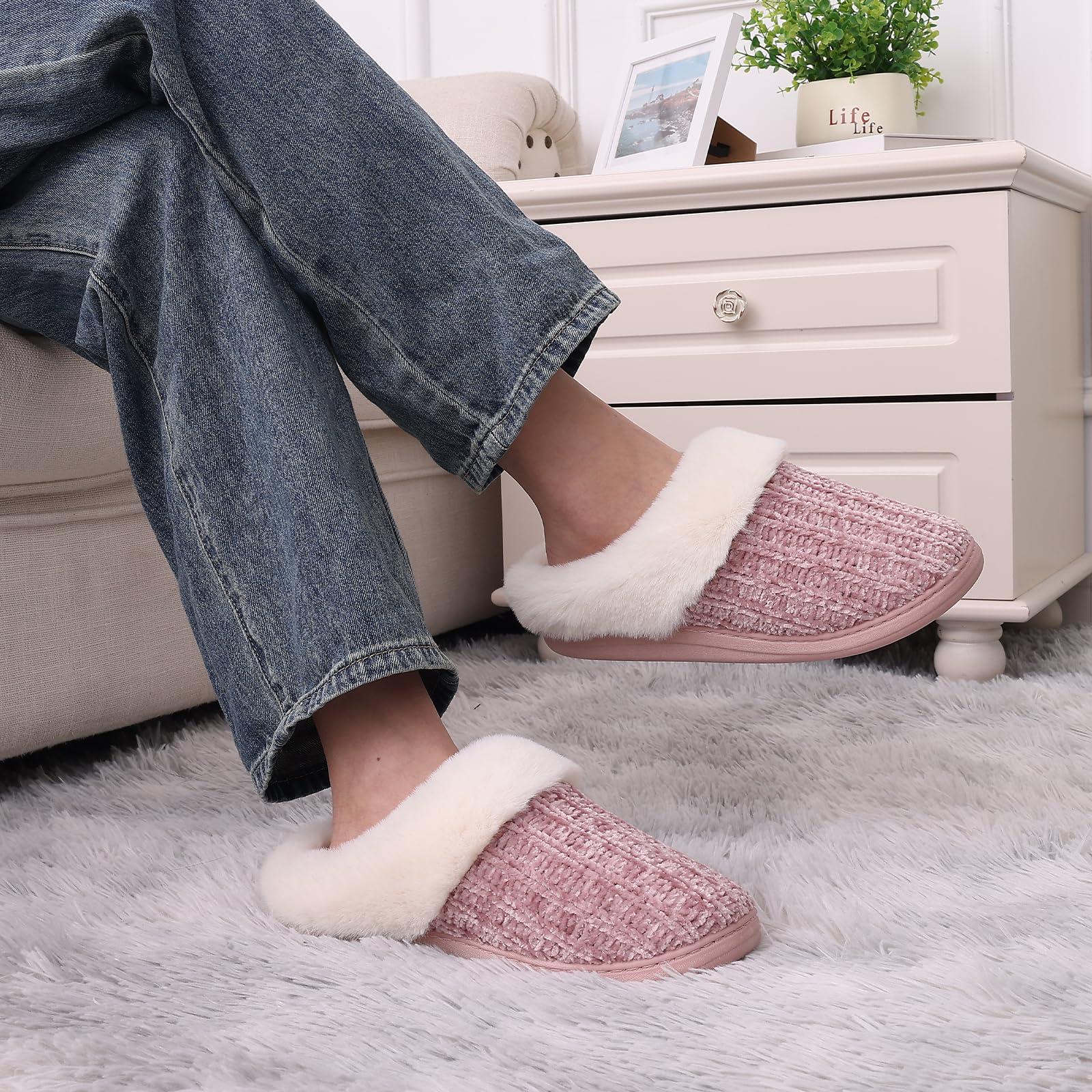 Evshine Warm Knit House Slippers for Women Comfy Wool-Like Lined Chenille Slippers with Memory Foam and Indoor Outdoor Soles - Image 6