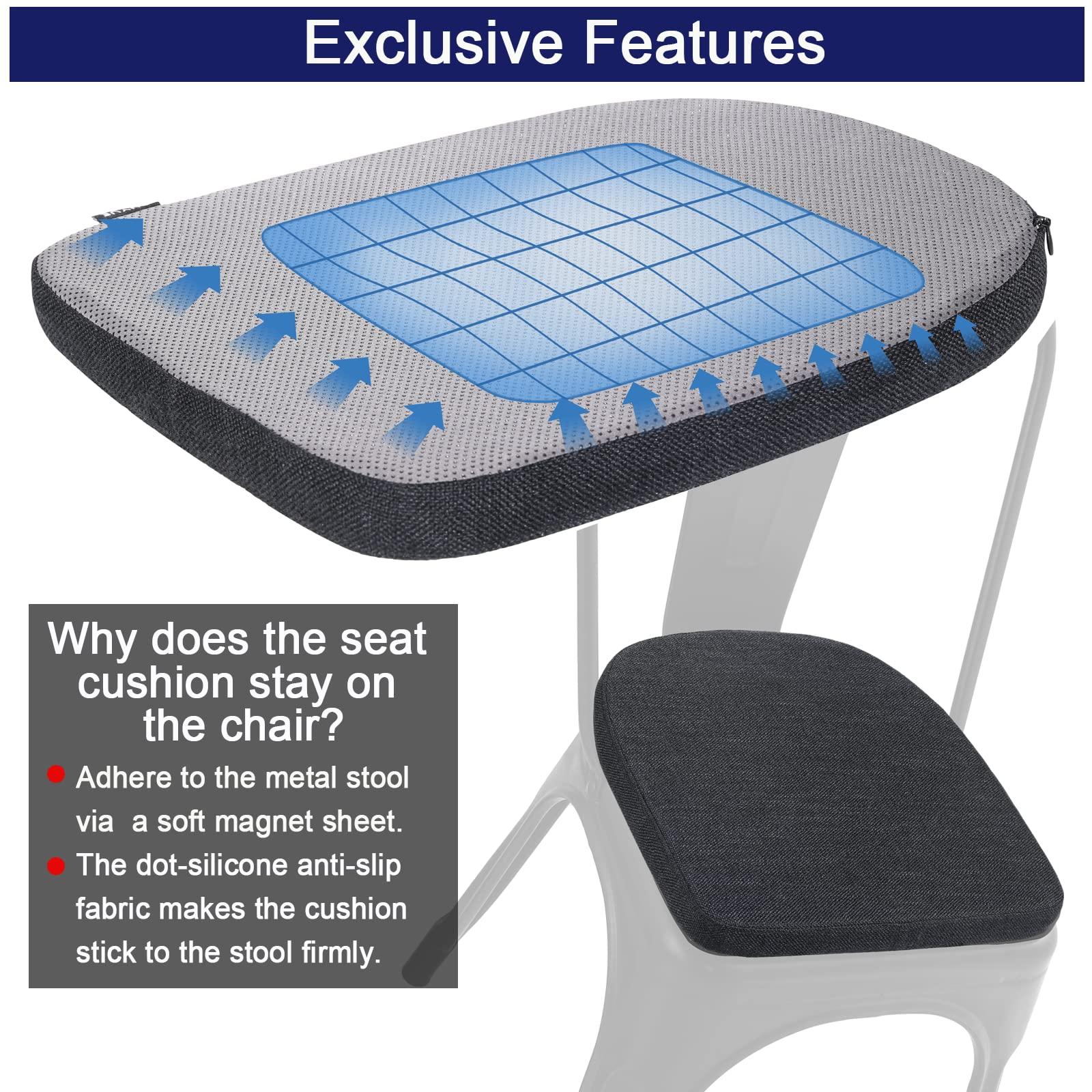 BUYUE Friendly Woven Fabric 14x14 Magnetic Cushions for Metal Chair Set of 4, Enhanced Anti-Slip Seat Pads for Dining Kitchen Café Stackable Chairs (U-Shape, Black, 4 Counts) - Image 4