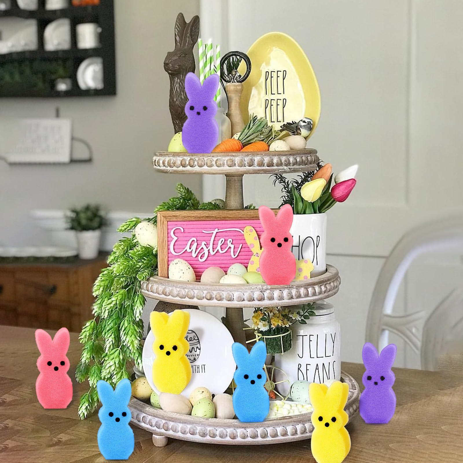 Lettry Easter Decorations, 64pcs Cute Sponges Bunnies Vase Filler, Spring Indoor Decor for Tiered Tray andTable Decorations(Mixed Colors) - Image 7