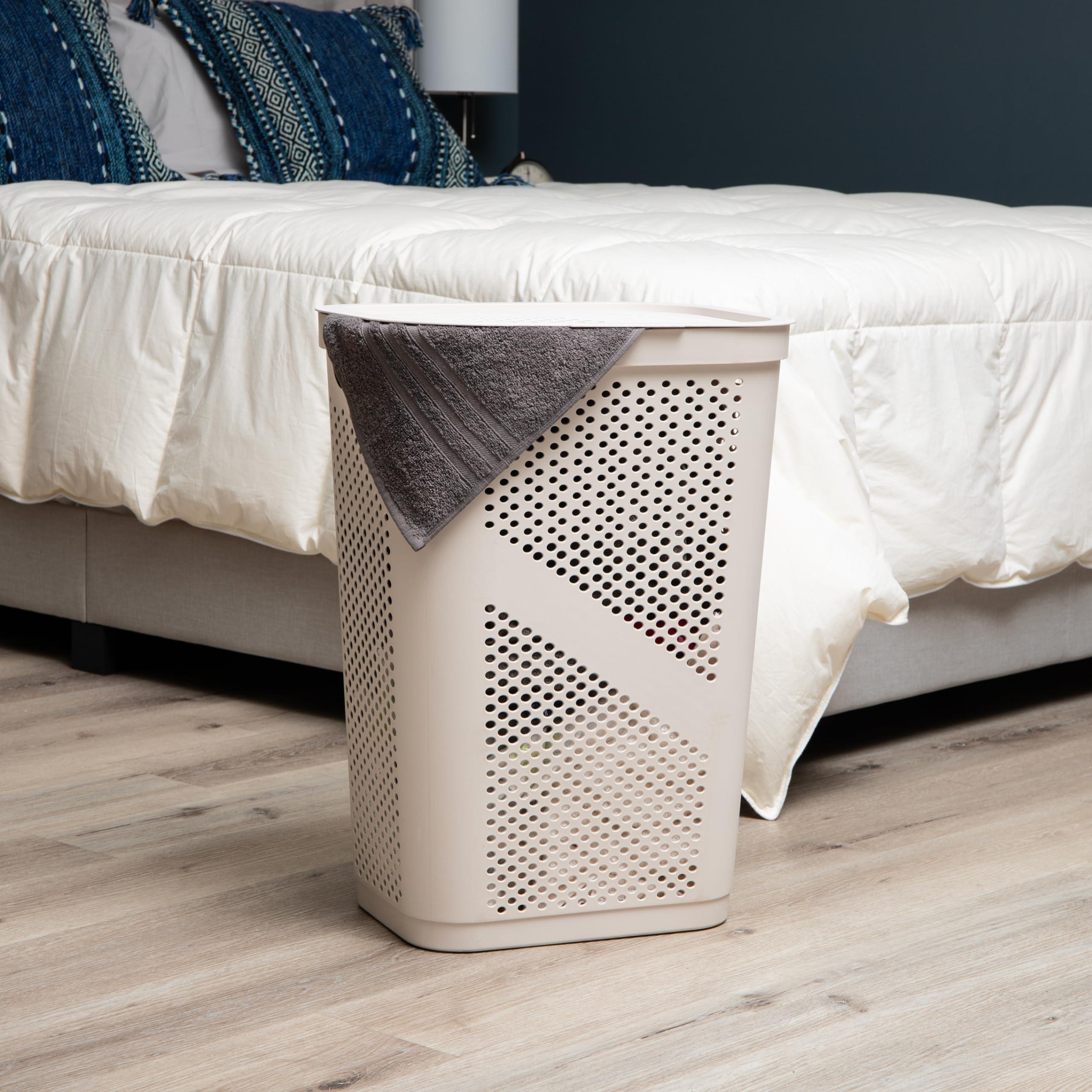 Mind Reader 60L Slim Laundry Hamper, Clothes Basket, Lid, Ventilated, Plastic, 17.25"L x 13.75"W x 23.5"H, Ivory - Image 2