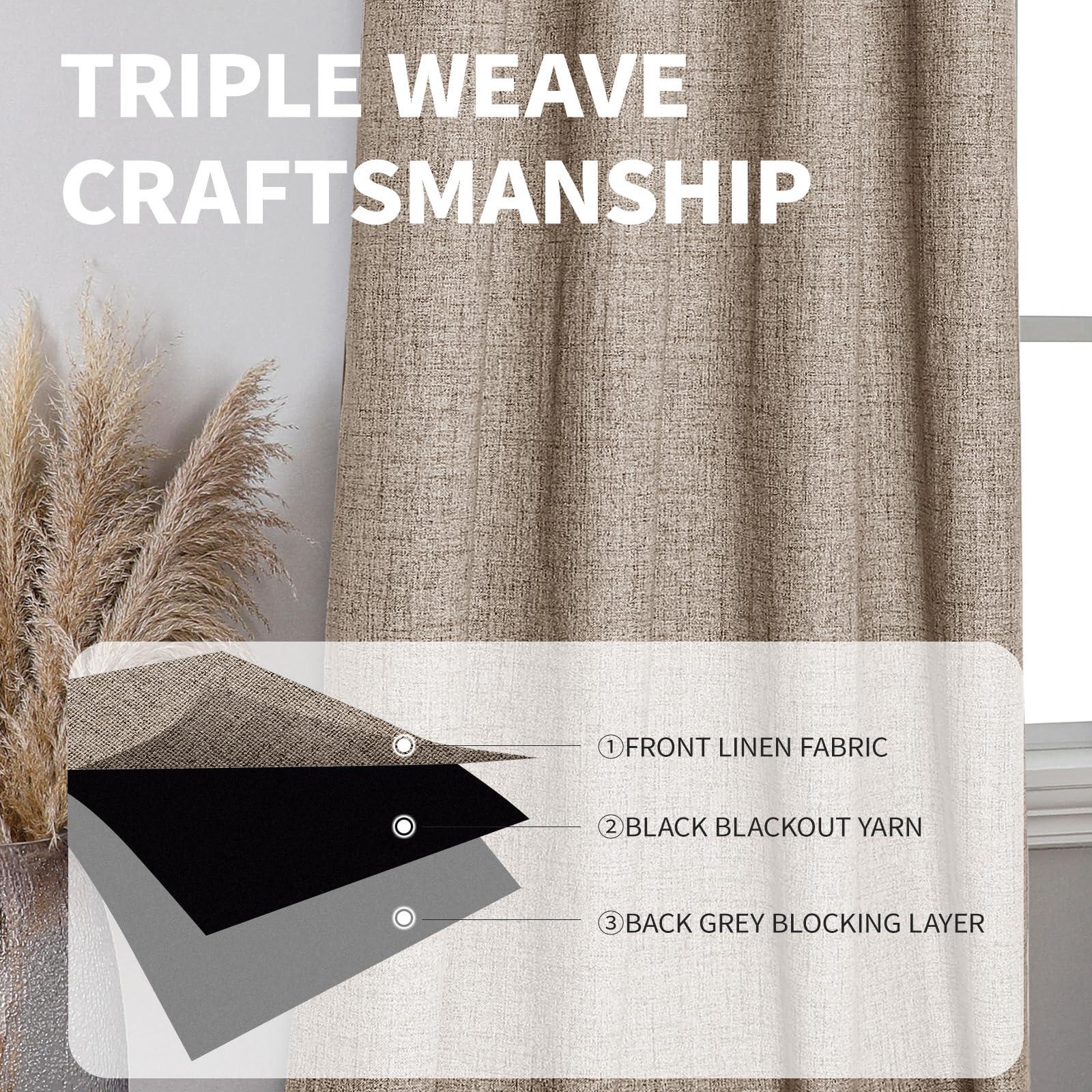 CUCRAF 100% Blackout Window Curtains 84 inches Long 2 Panels Set, Faux Linen Look Thermal Insulated Grommet Drapes, Room Darkening Curtain for Bedroom Living Room(W52 x L84 Inch, Light Khaki) - Image 7