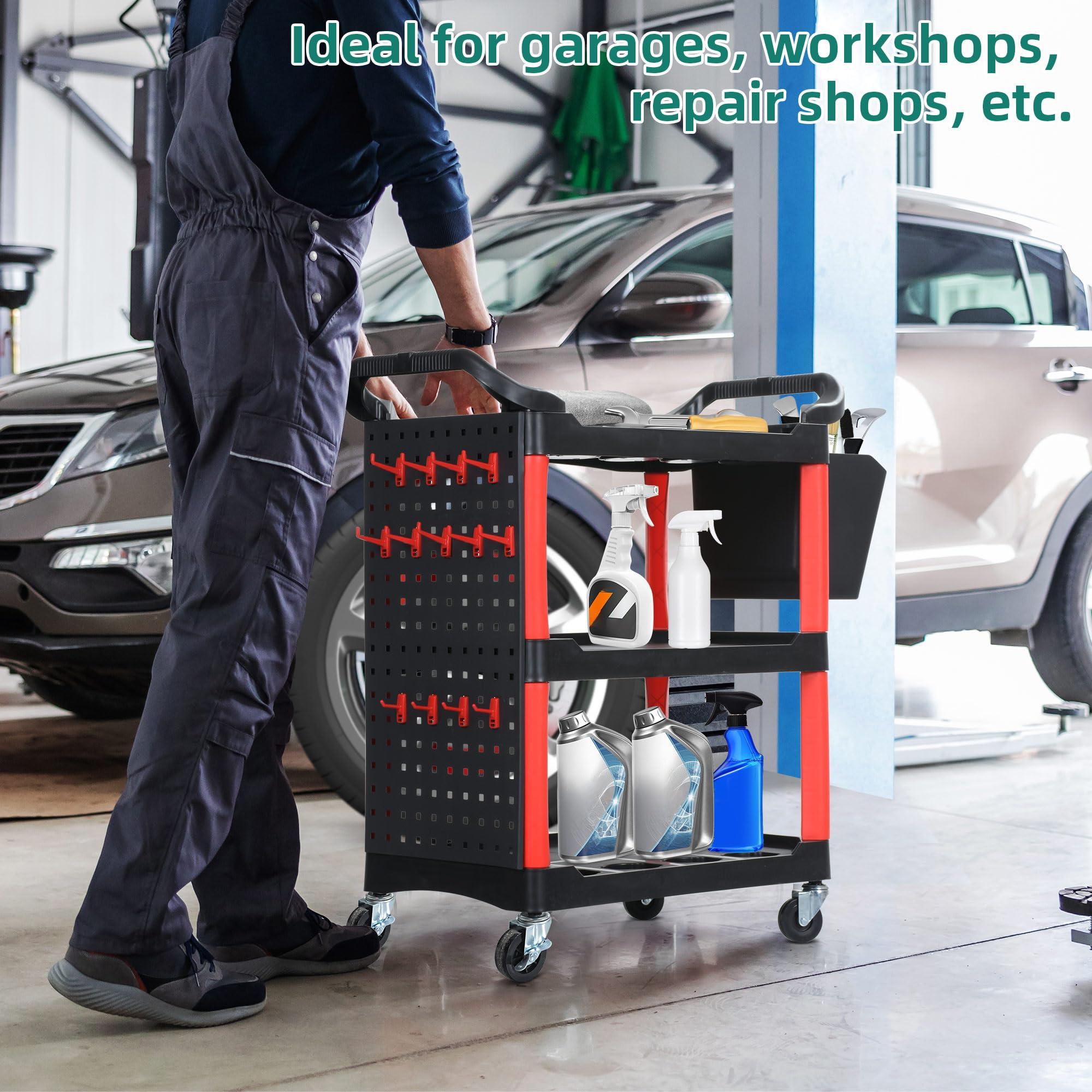 YITAHOME Auto Detailing Cart with Wheels, 3 Tier Rolling Detail Cart with Long Hanging Plate & Hooks & Hanging Bucket, Car Wash Organizer Cart for Detailers Garage, Workshop, Repair Shop, Storage Tool - Image 2