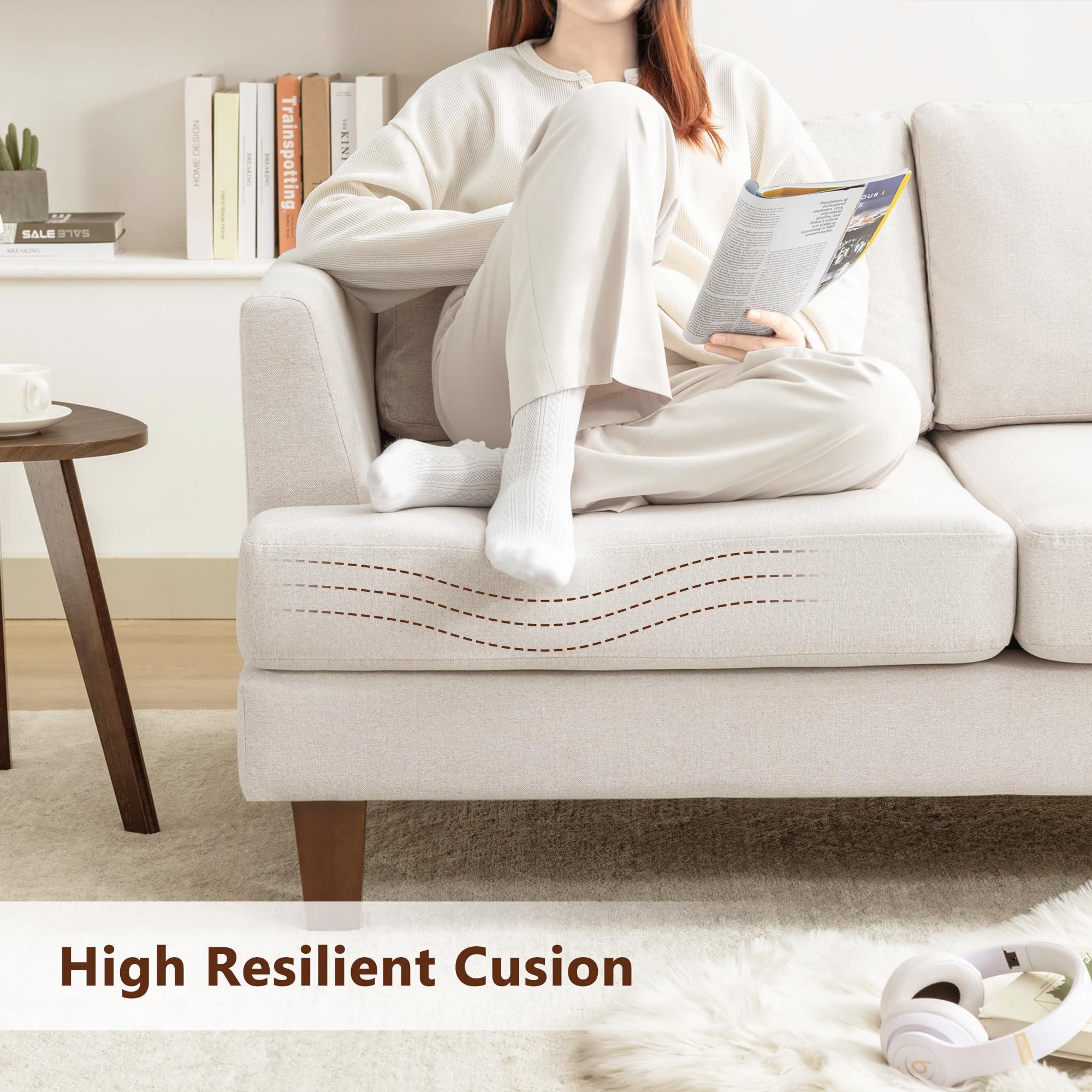 Busaurus 3 Seater Sofa Couch with Deep Seats, 89" Mid Century Modern Upholstered Sofa with Armrests, Comfy Couches for Living Room, Bedroom, Apartment and Office (Beige) - Image 4