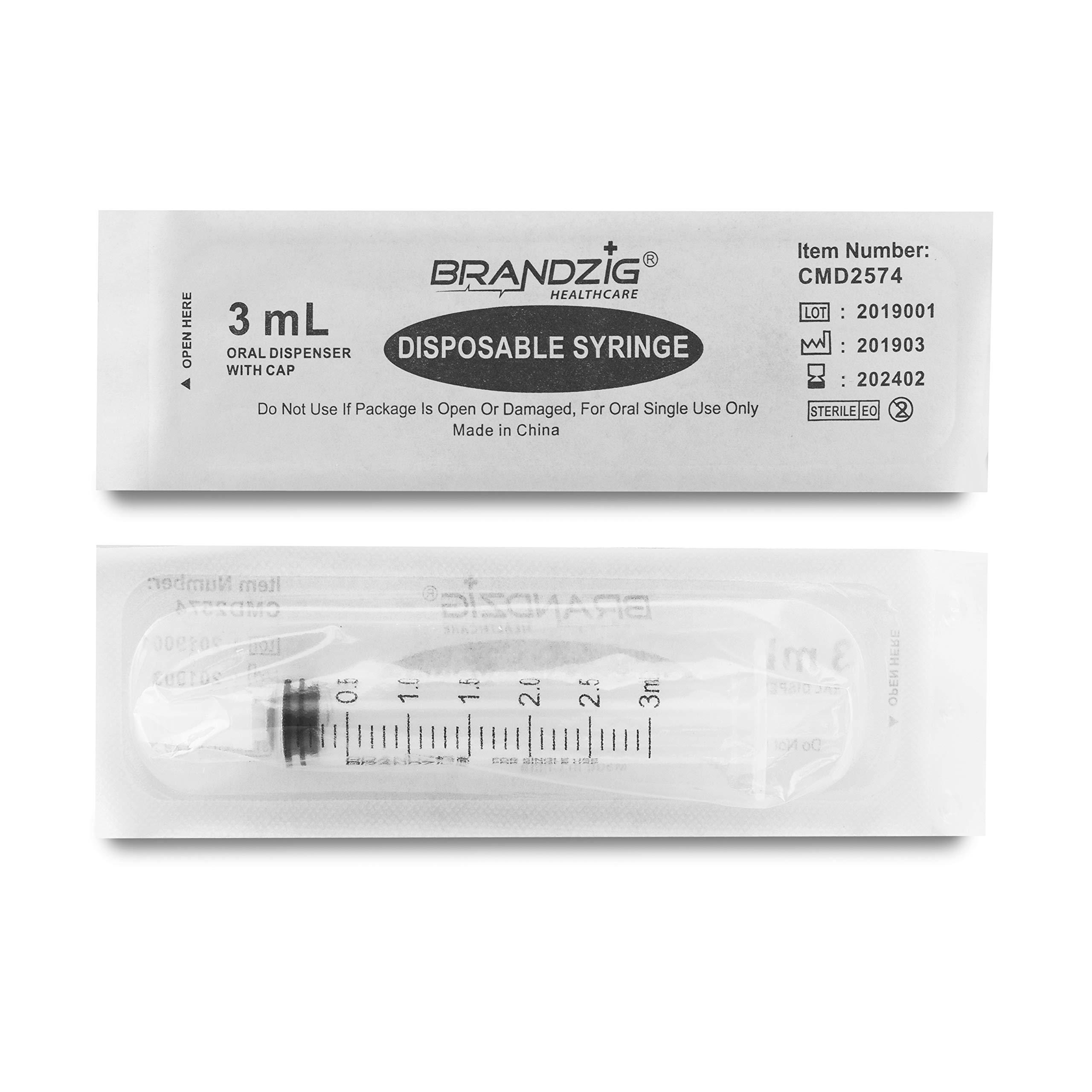 3ml Syringe With Cap (100 Pack) | Oral Dispenser Without Needle, Luer Slip Tip | Individually Wrapped Medicine Dropper For Infants & Pets - Image 4