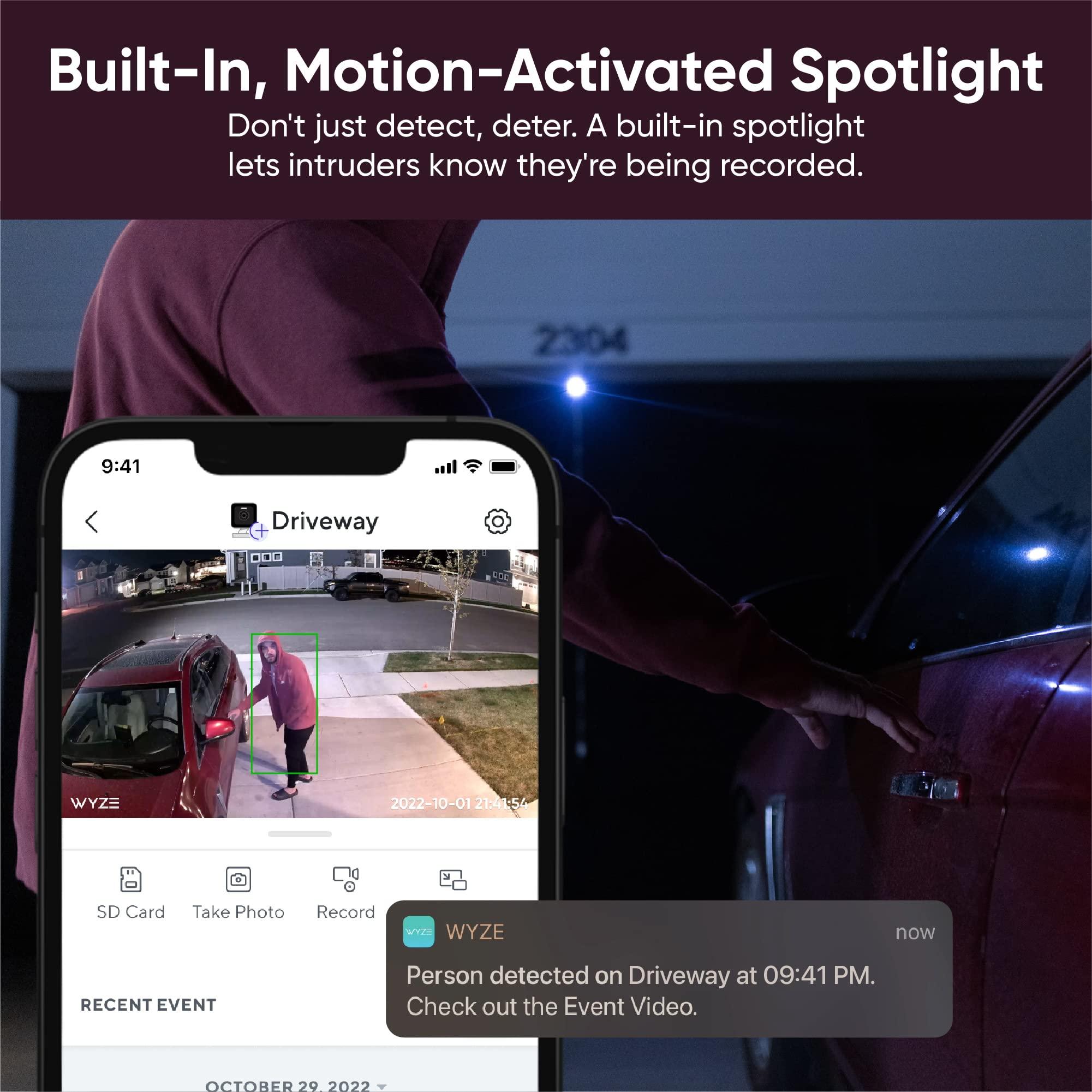WYZE Cam v3 Pro 2K Indoor/Outdoor Wi-Fi Security Camera with Color Night Vision, Edge AI, Integrated Spotlight & Siren, 2-Way Audio, Compatible with Alexa & Google Assistant, White - Image 4