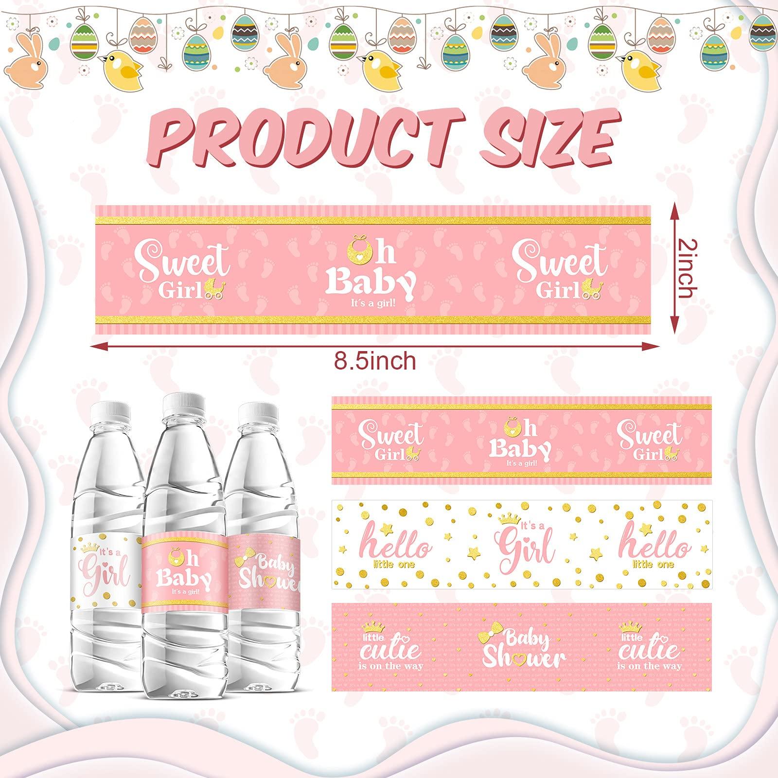 Teling 80 Pieces Baby Shower Water Bottle Labels Waterproof Water Bottle Stickers Wrappers Labels for Baby Shower Party Decoration(Pink Girl Style) - Image 3