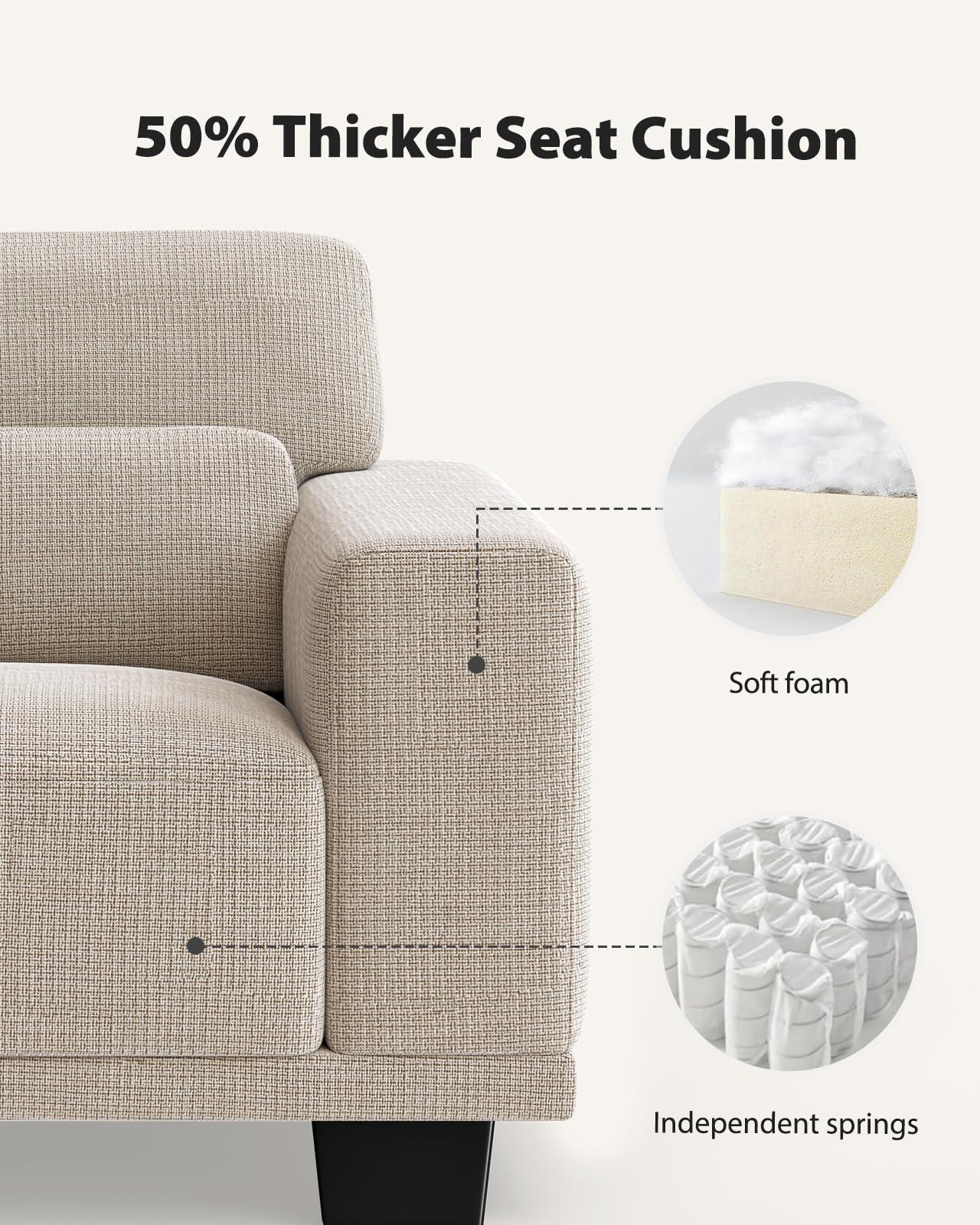 Pipishell 3 Seater Sofa Couch with Deep Seats and Wide Armrests, 89" Couches for Living Room, Comfy 3-Seater Futon Sofas,Modern Upholstered Couch with Removable Washable Cover,Linen Fabric, White - Image 4