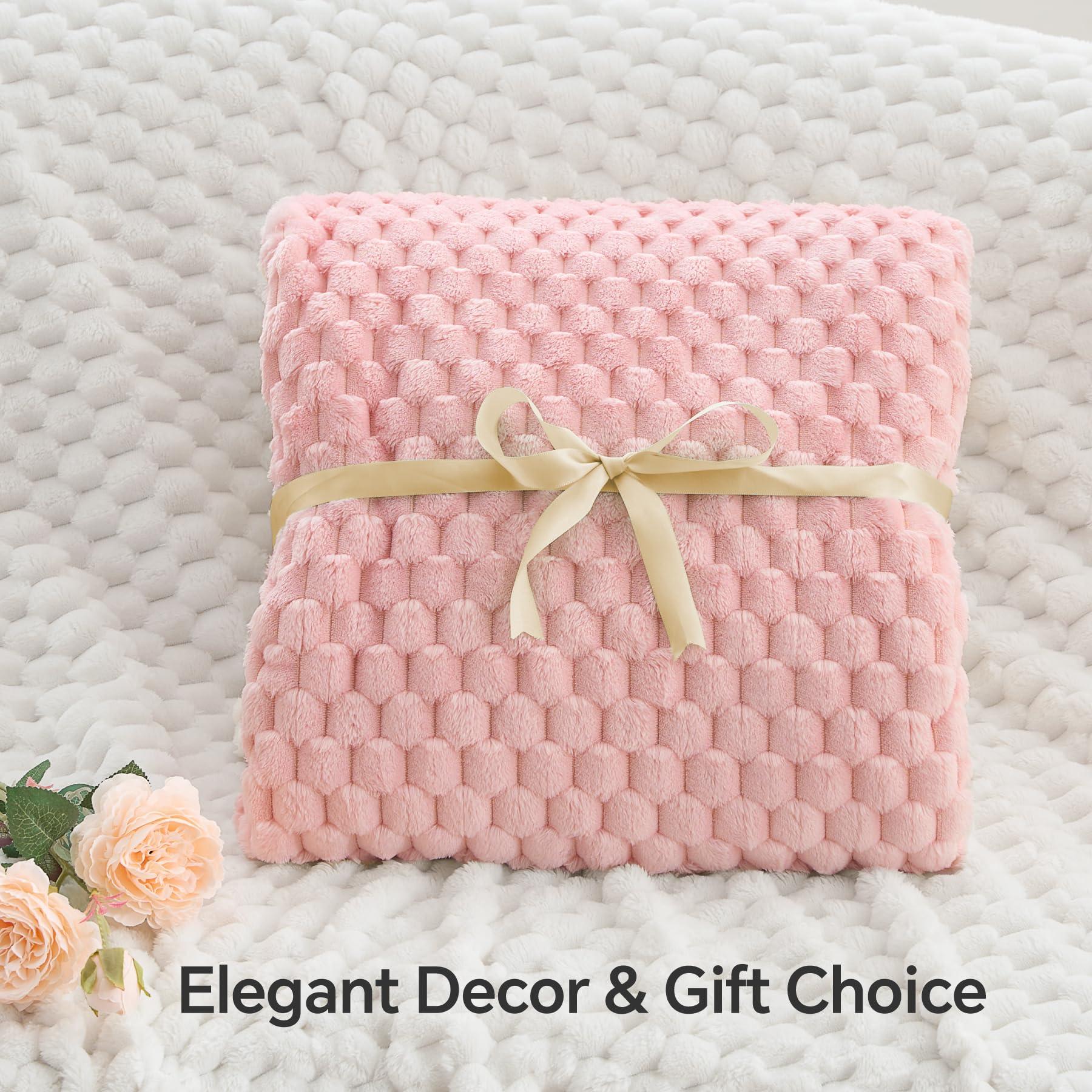 BEDELITE Fleece Decorative Blanket - 3D Jacquard Pink Throw Blankets for Women's Couch & Bed, Soft and Cozy Warm Plush Fluffy Blanket, Cute Birthday Gift for Women, 50x60 Inches - Image 5
