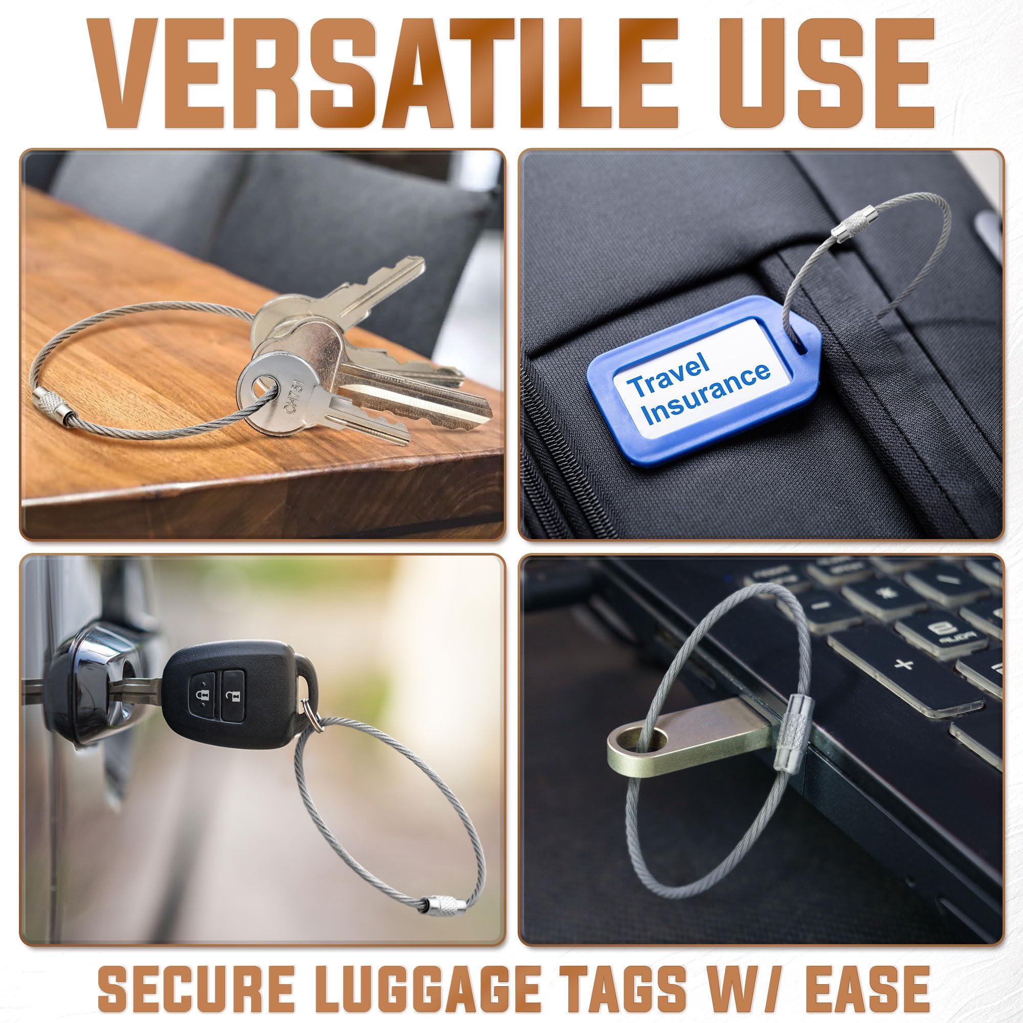 BlueCosto Wire Keychain Cable - 2mm Thick Stainless Steel Keyring Wire Loops w/Secure Screw Lock for Hanging Luggage Tags & Organizing Keys - Image 3