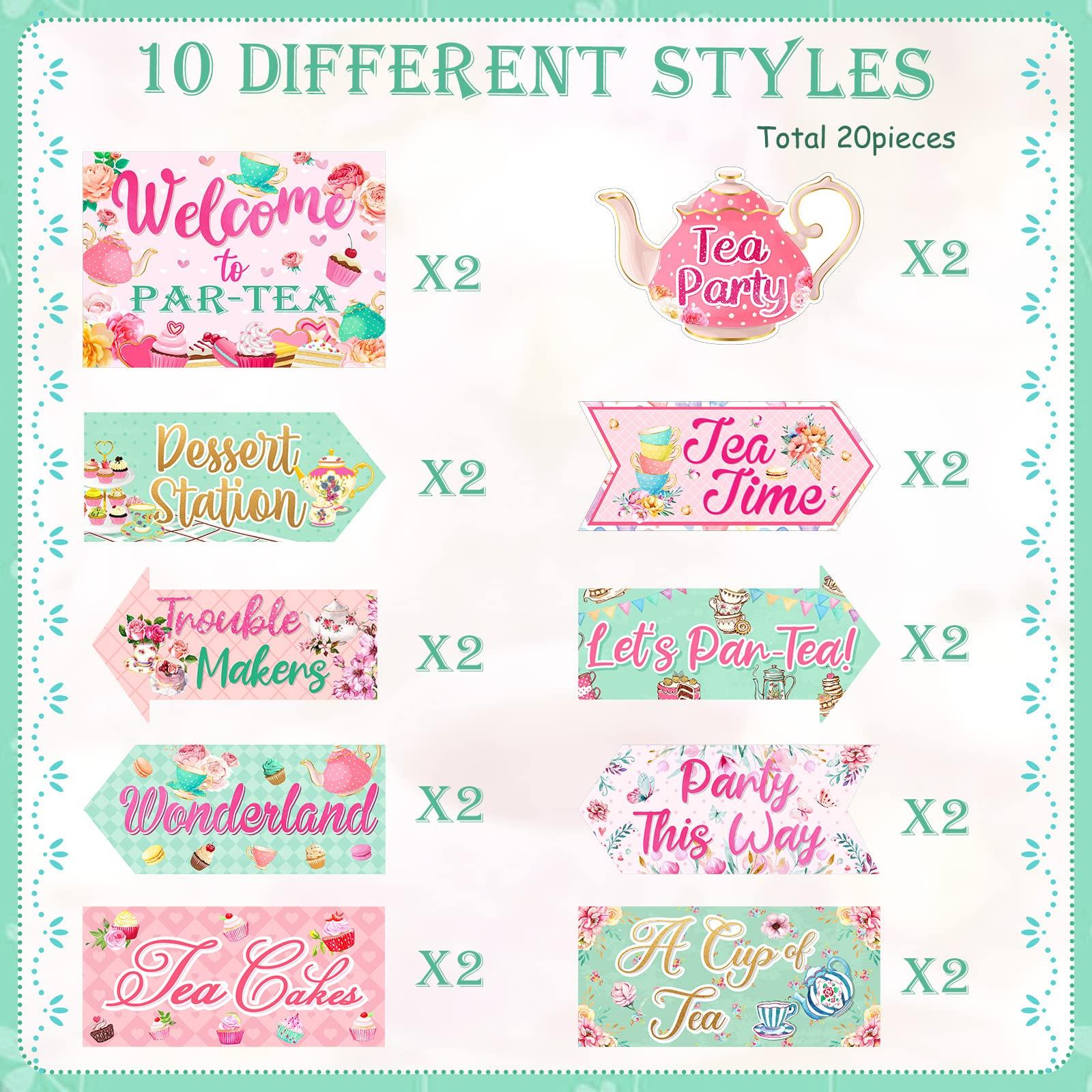20 Pieces Floral Tea Party Sign Decorations Directional Cardboard Yard Signs for Outdoor Lawn Arrow for Tea Party Bridal Shower - Image 5