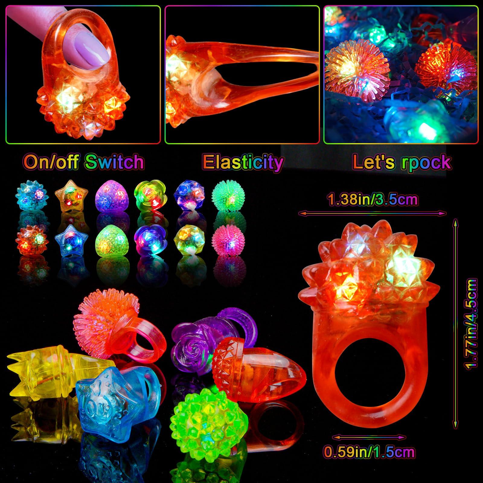 OLUPP 200 Pack LED Light Up Rings, Glow in the Dark Party Supplies, 6 Style Flashing Glow in the Dark Rings for Adults & Kids Birthday Party Favors,Classroom Prizes,Concert,Goodie Bag Fillers, Raves - Image 2