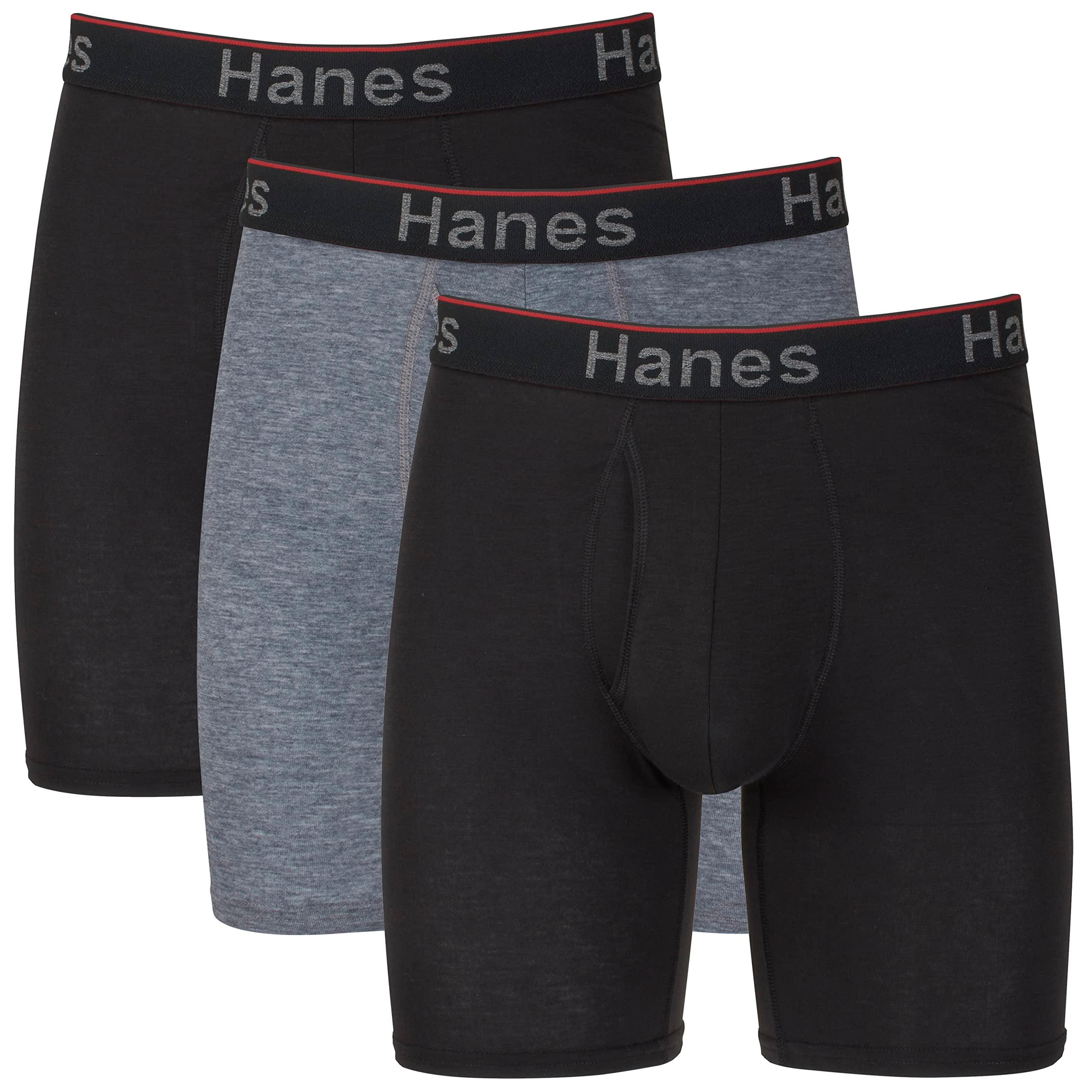 Hanes Total Support Pouch Men's Boxer Brief Underwear, Anti-Chafing, Moisture-Wicking Odor Control, 3-Pack (Reg or Long Leg)
