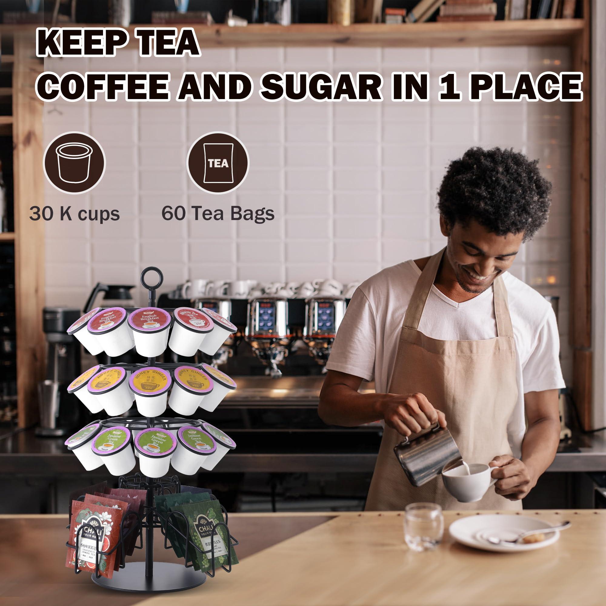 Eastsign Coffee Pod Holder for Keurig & Tea Bag Organizer, K-Cup Holder Compatible with 36 K-Cups Pods, 60 Tea Bags, Spins 360-Degrees Carousel Stand, Coffee Pod Tea Bag Storage Stand Organizer for Countertop - Image 5