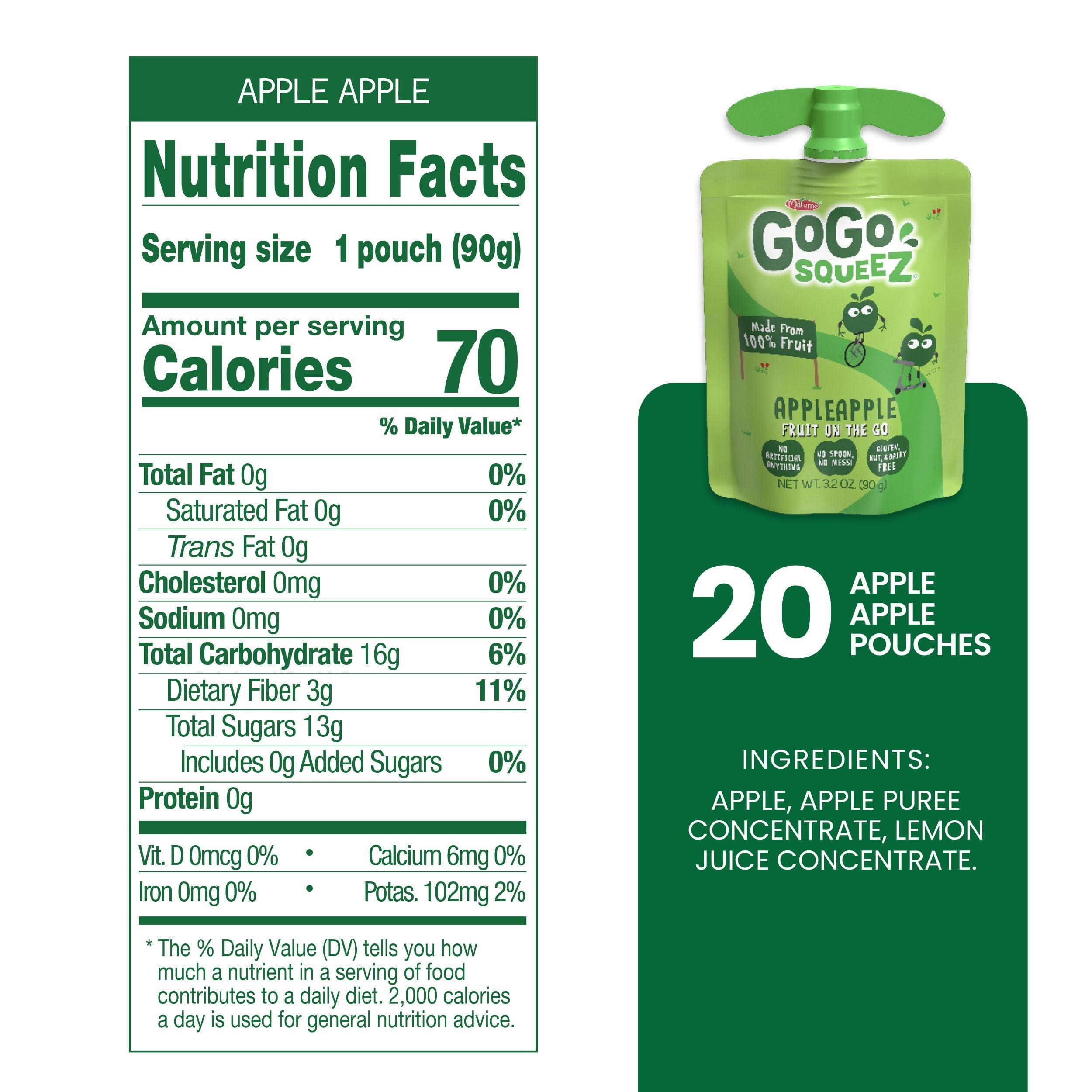 GoGo squeeZ Applesauce and Fruit Puree, Apple Apple, 3.2 oz (Pack of 20), Unsweetened Fruit Snacks for Kids, Gluten Free, Nut Free and Dairy Free, Recloseable Cap, BPA Free Pouches - Image 5