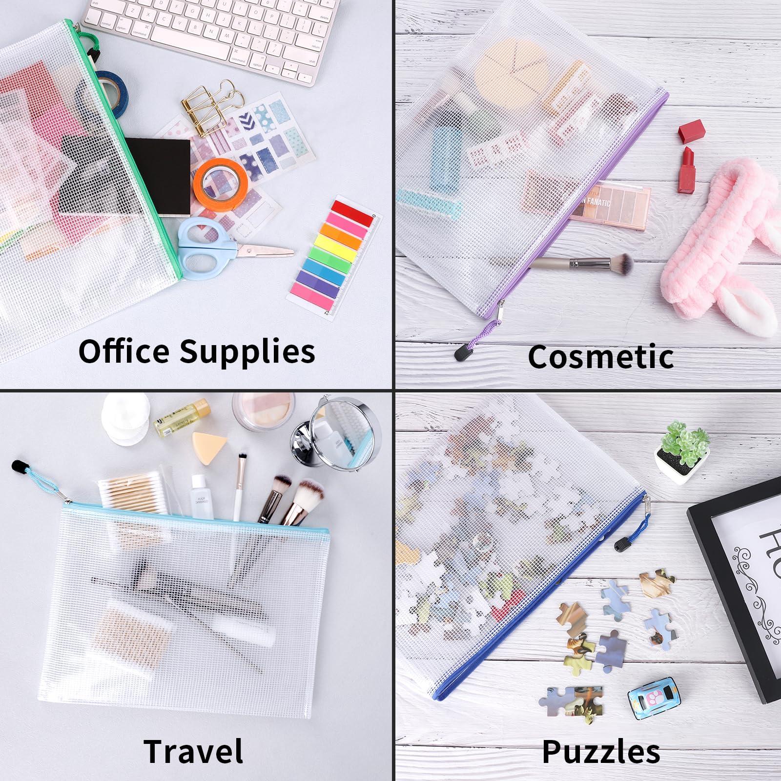 EOOUT 24pcs Mesh Zipper Pouch Bags, A4 Zipper Bags for Organizing Storage, Waterproof Zipper Pouches, Letter Size, File Bags for School, Toys, Puzzle, Board Games and Office Supplies - Image 5